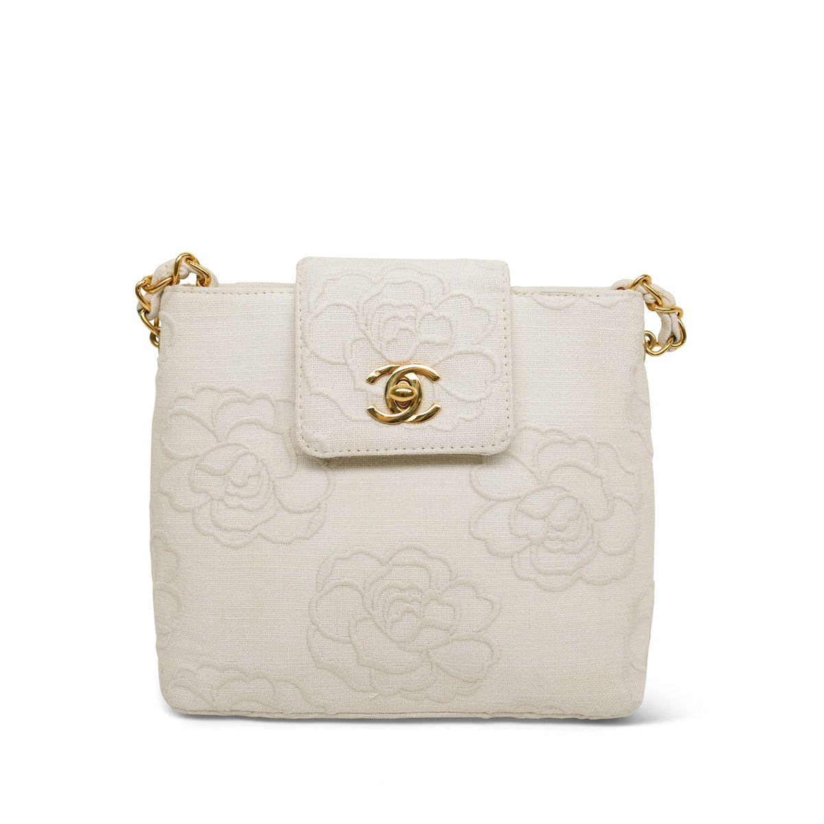 Ivory Canvas Camellia Bucket Bag GHW