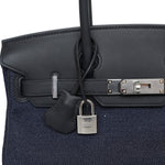 Product image 5 of 14: Shoulder Birkin 29 Bleu Indigo Jean Canvas/Noir Swift Palladium Plated K Stamp