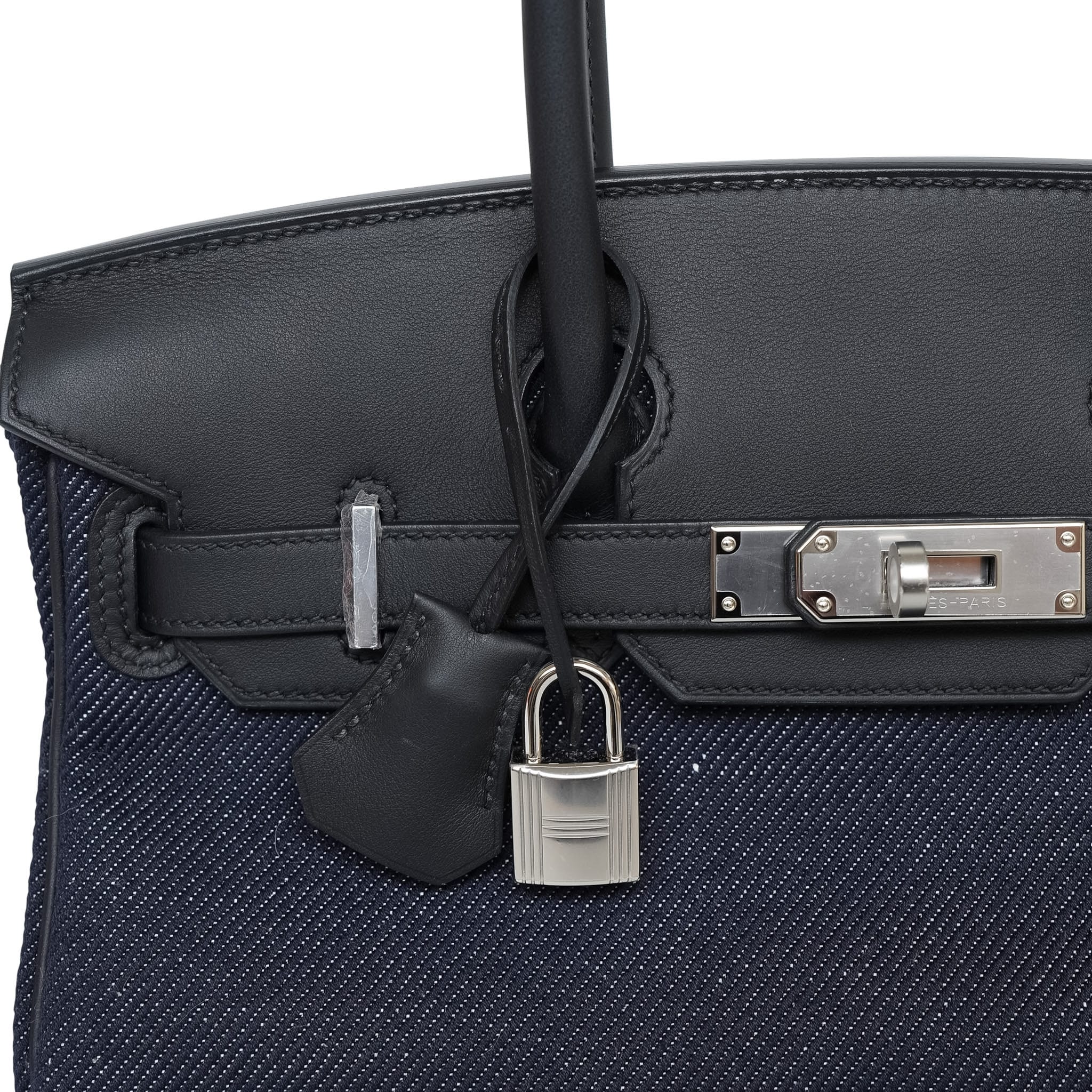 Product image 5 of 14: Shoulder Birkin 29 Bleu Indigo Jean Canvas/Noir Swift Palladium Plated K Stamp