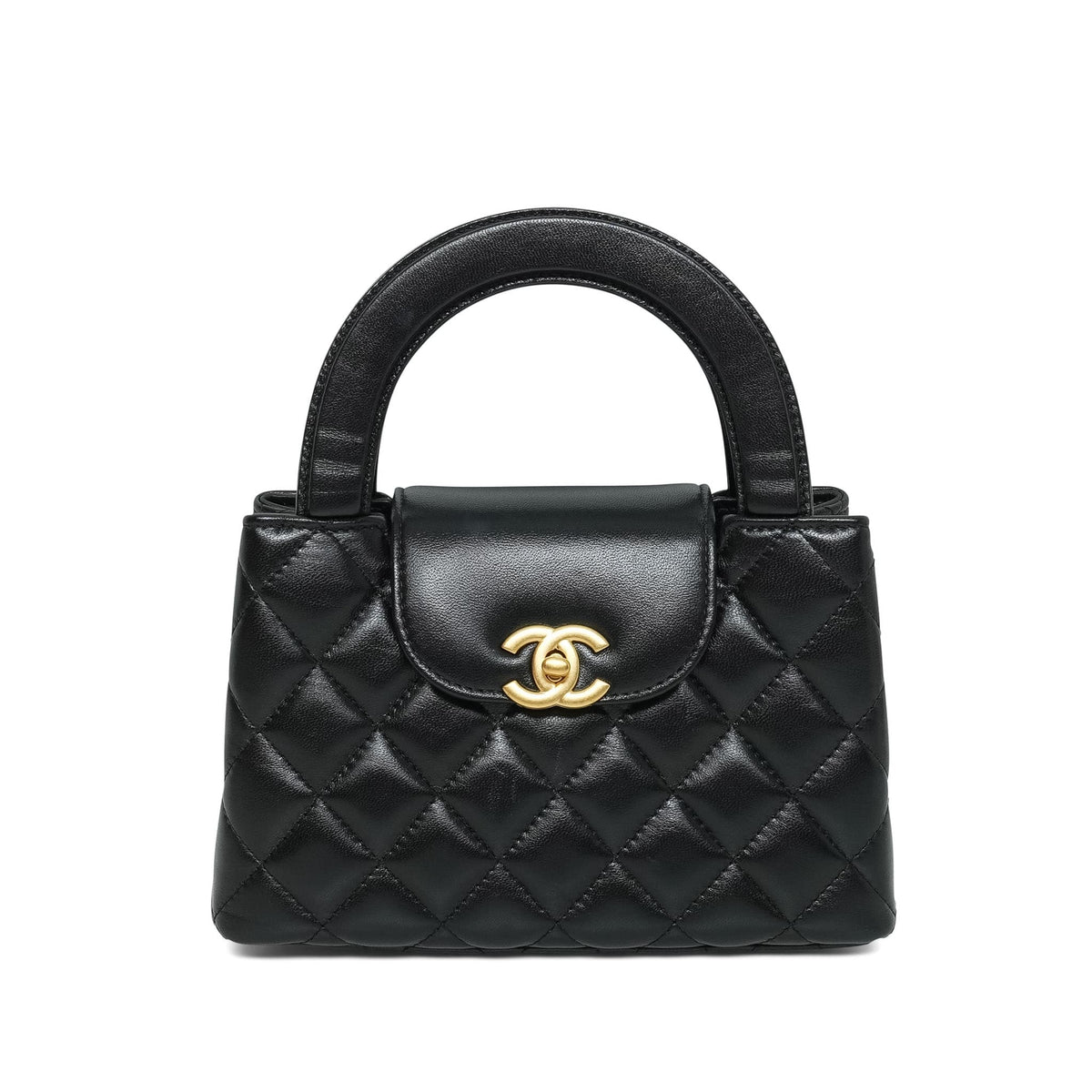 26C Black Lambskin Quilted Kelly Shopper Aged Gold Hardware