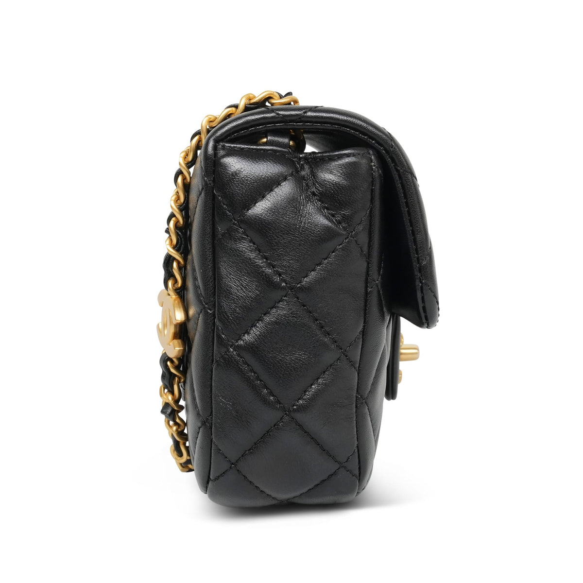 Black Lambskin Quilted Coco De Toi Heart Chain Mini Square Flap AGHW