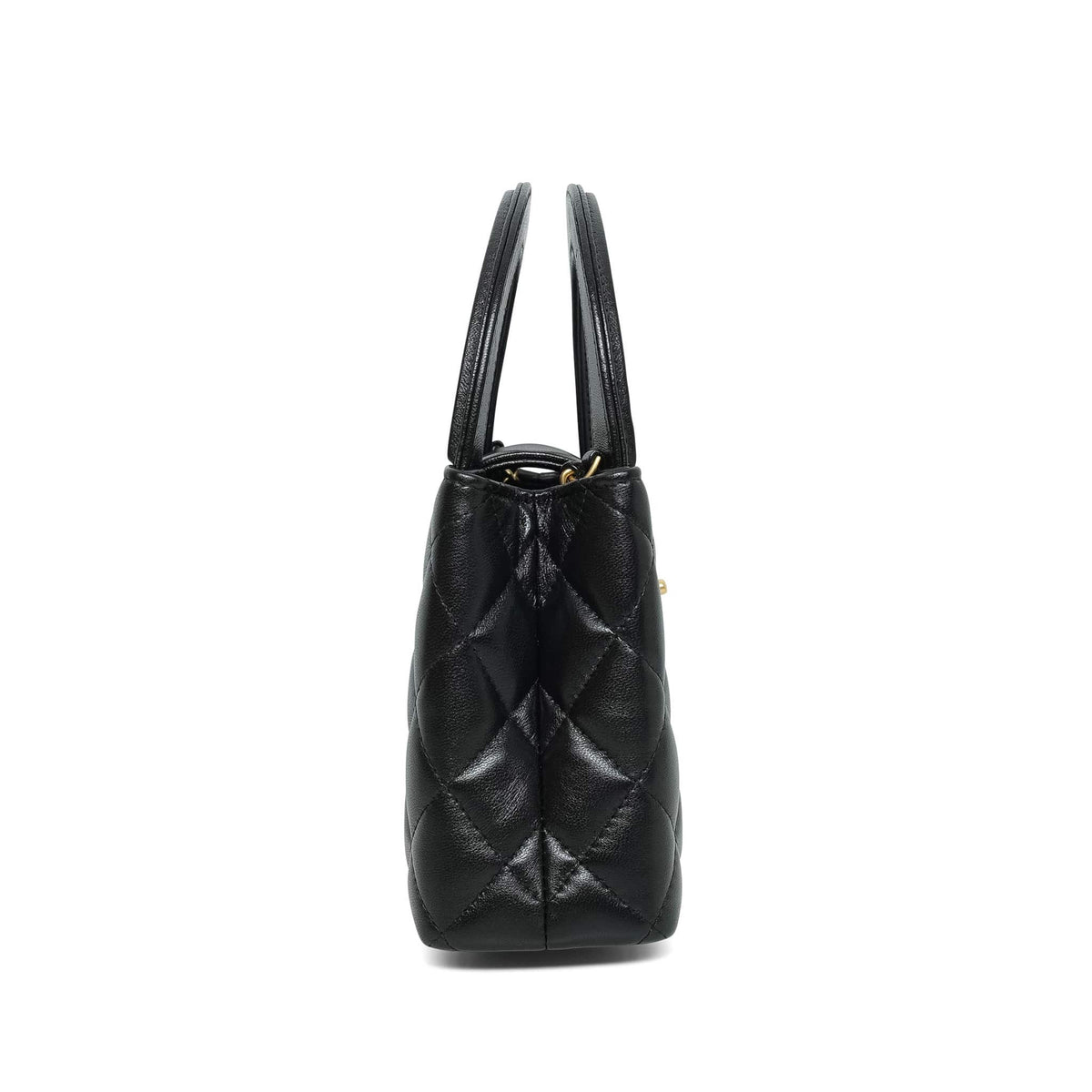 26C Black Lambskin Quilted Kelly Shopper Aged Gold Hardware