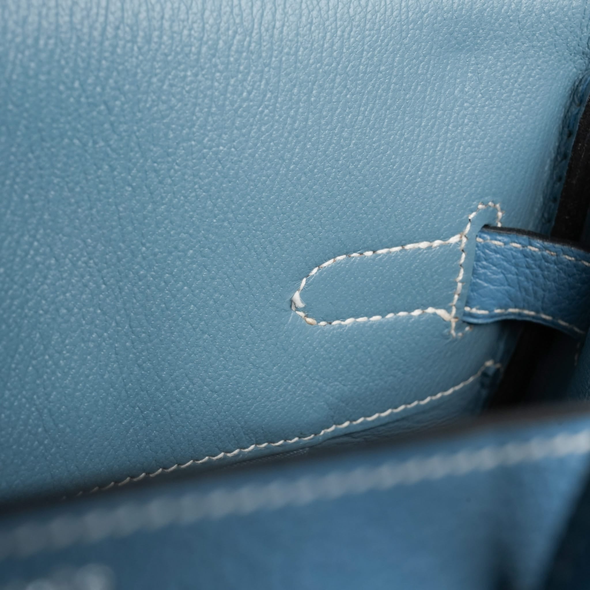 Birkin 35 Bleu Jean Togo Palladium Plated O Square Stamp