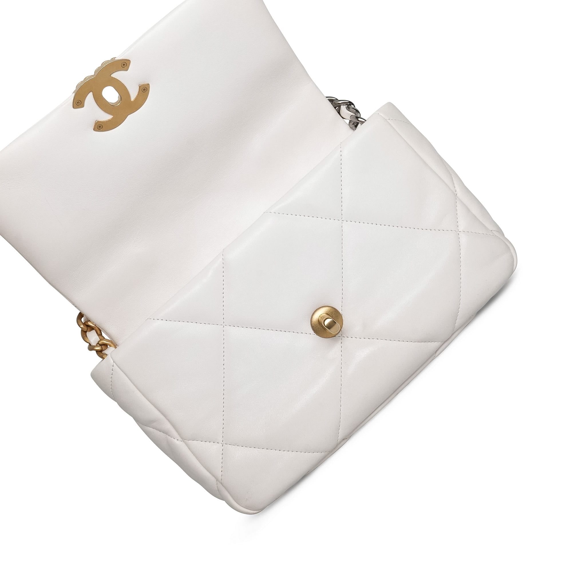 White Lambskin Quilted 19 Flap Small Mixed HW