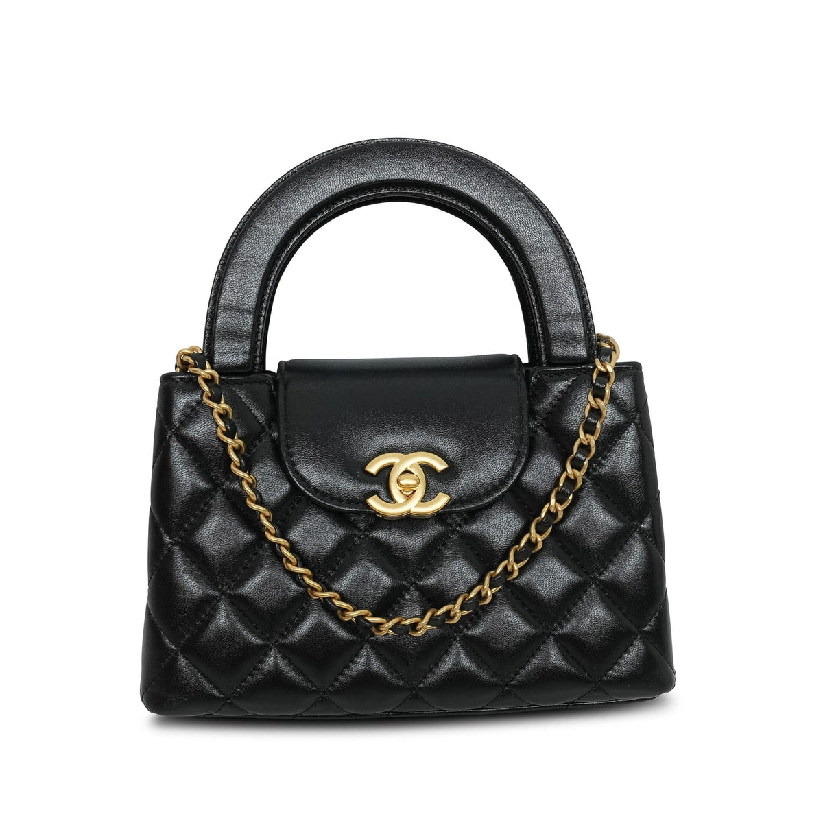 26C Black Lambskin Quilted Kelly Shopper Aged Gold Hardware