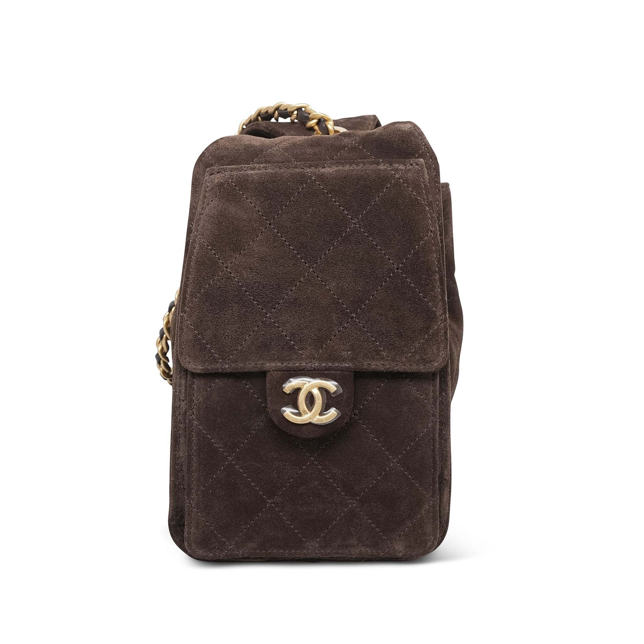 Brown Suede Quilted 25 Hobo Bag Small Aged Gold Hardware