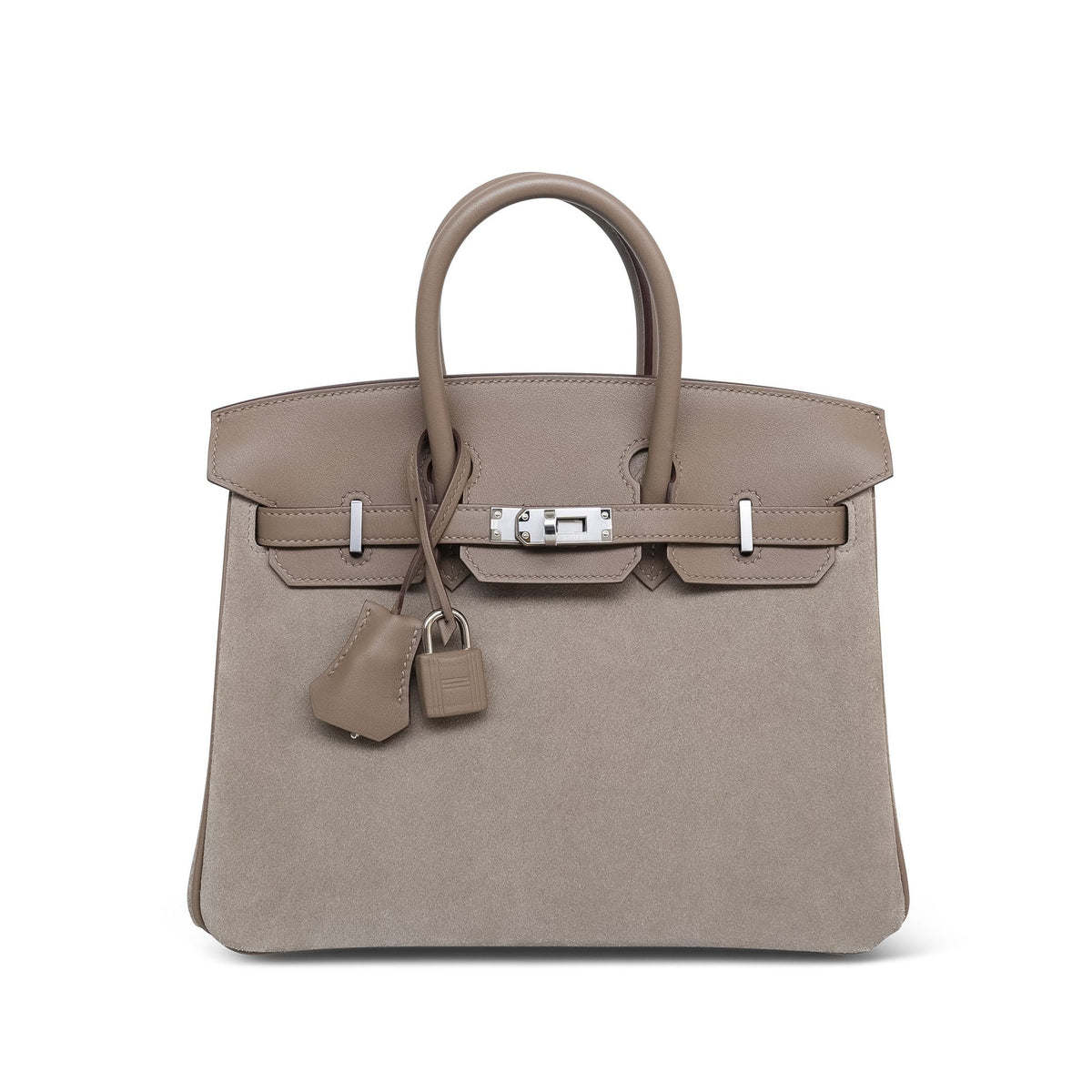Birkin 25 Gris Caillou/Etoupe Grizzly/Swift Palladium Plated B Stamp
