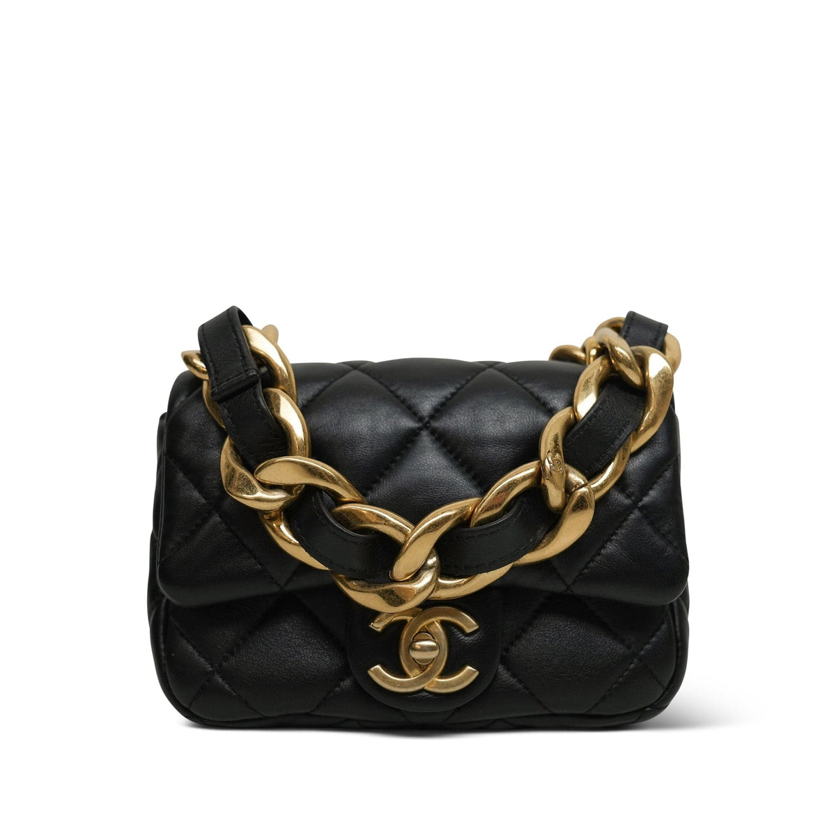 22S Black Lambskin Quilted Mini Funky Town Flap Aged Gold Hardware