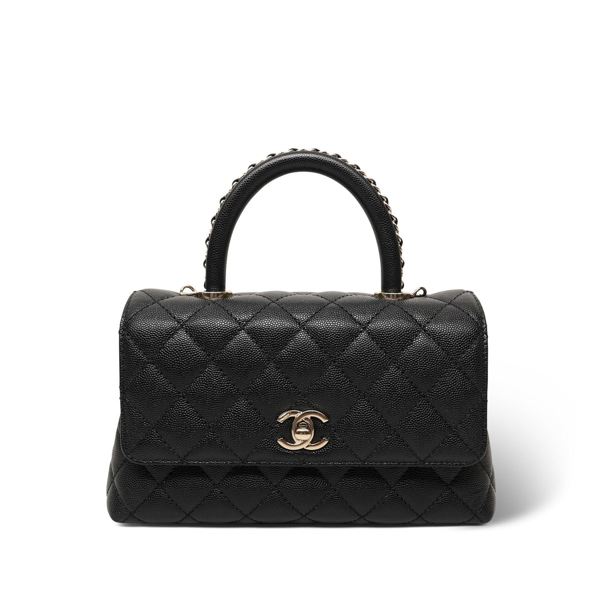 23A Black Caviar Quilted Coco Chain Handle Small LGHW