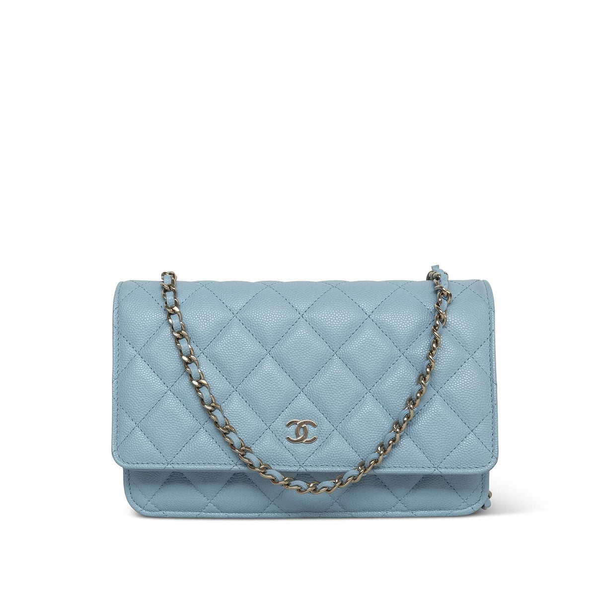 Blue Caviar Quilted Wallet On Chain WOC Light Gold Hardware