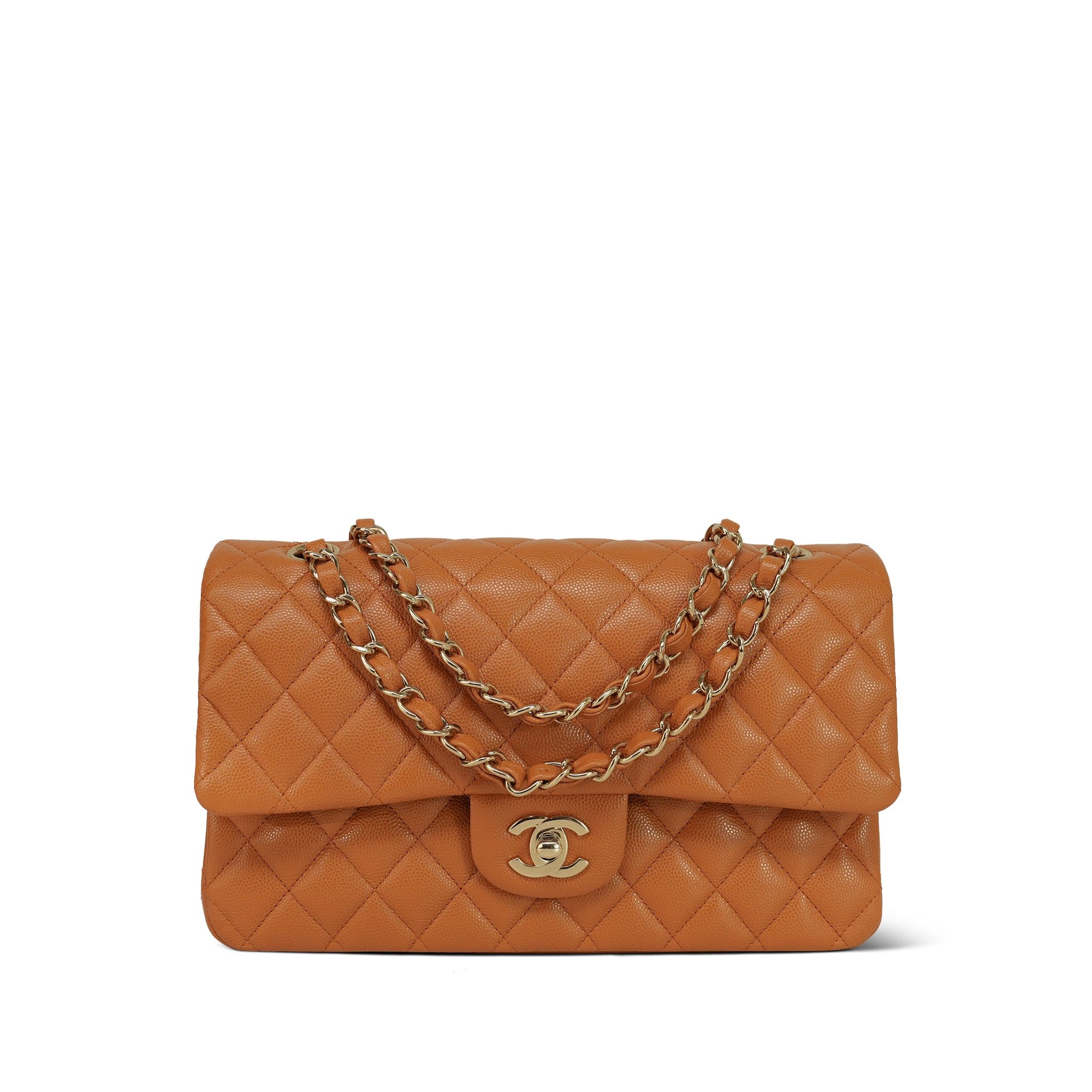 21A Caramel/Orange Caviar Quilted Classic Flap Medium LGHW – REDELUXE