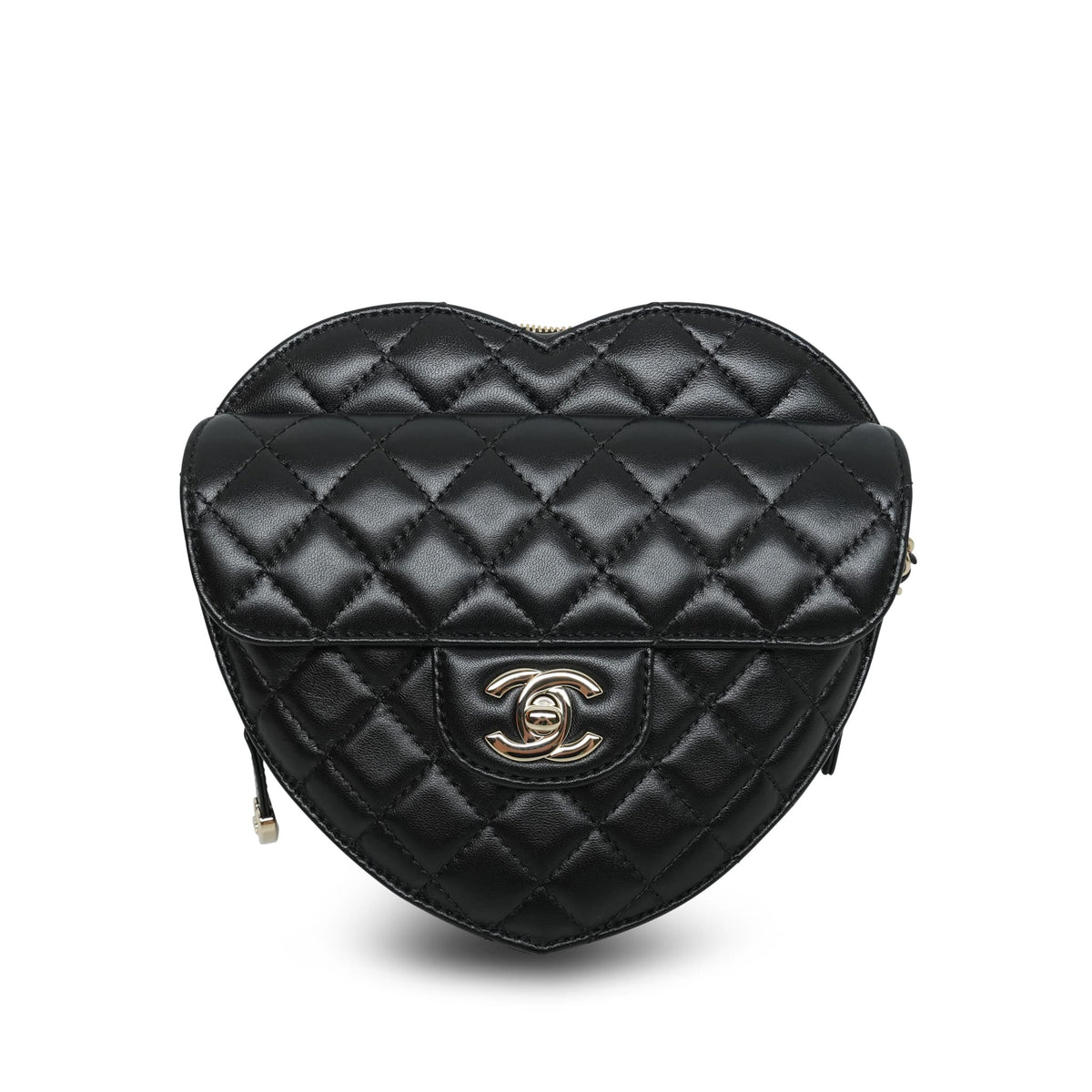 Black Lambskin Quilted Heart Bag Large Light Gold Hardware