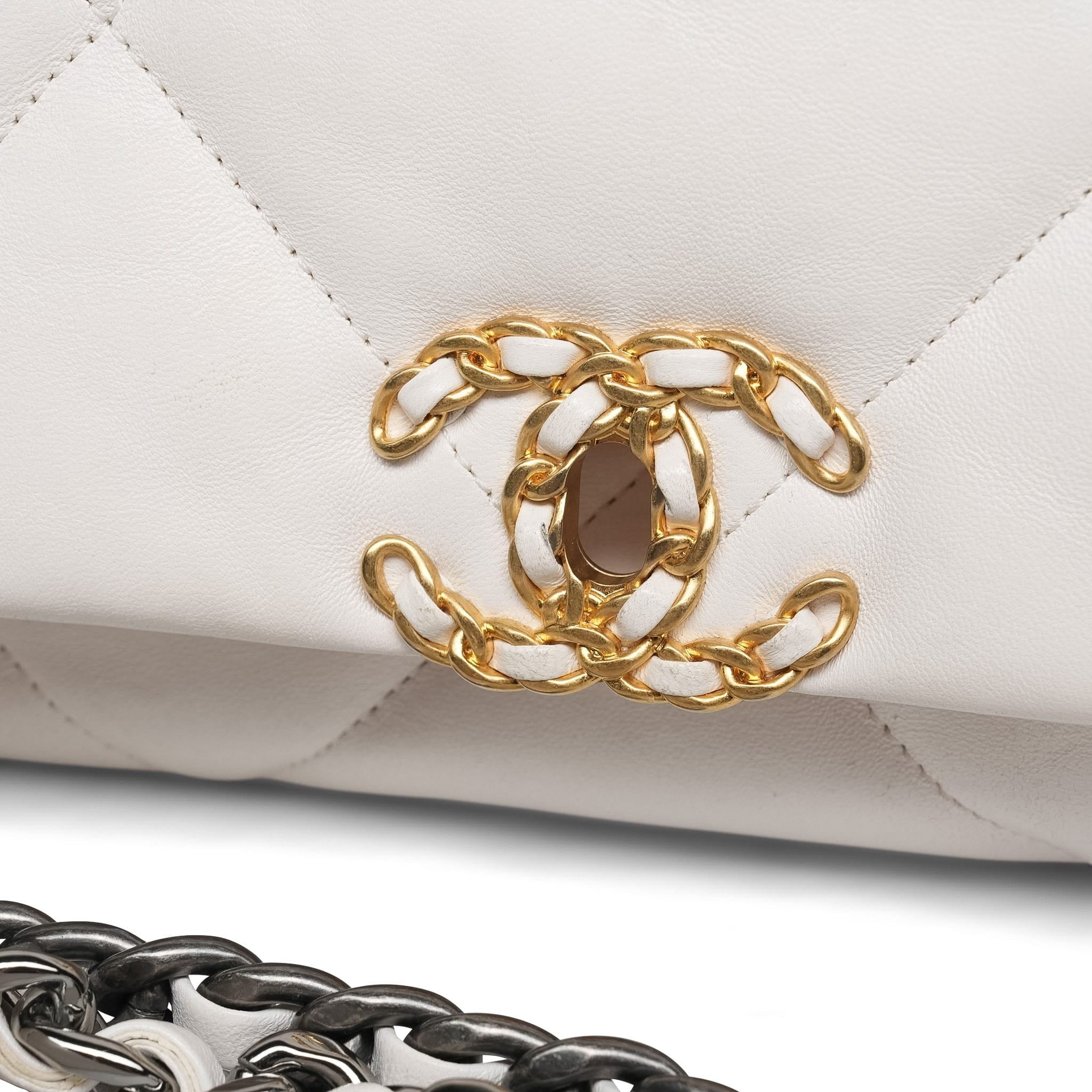 White Lambskin Quilted 19 Flap Small Mixed HW