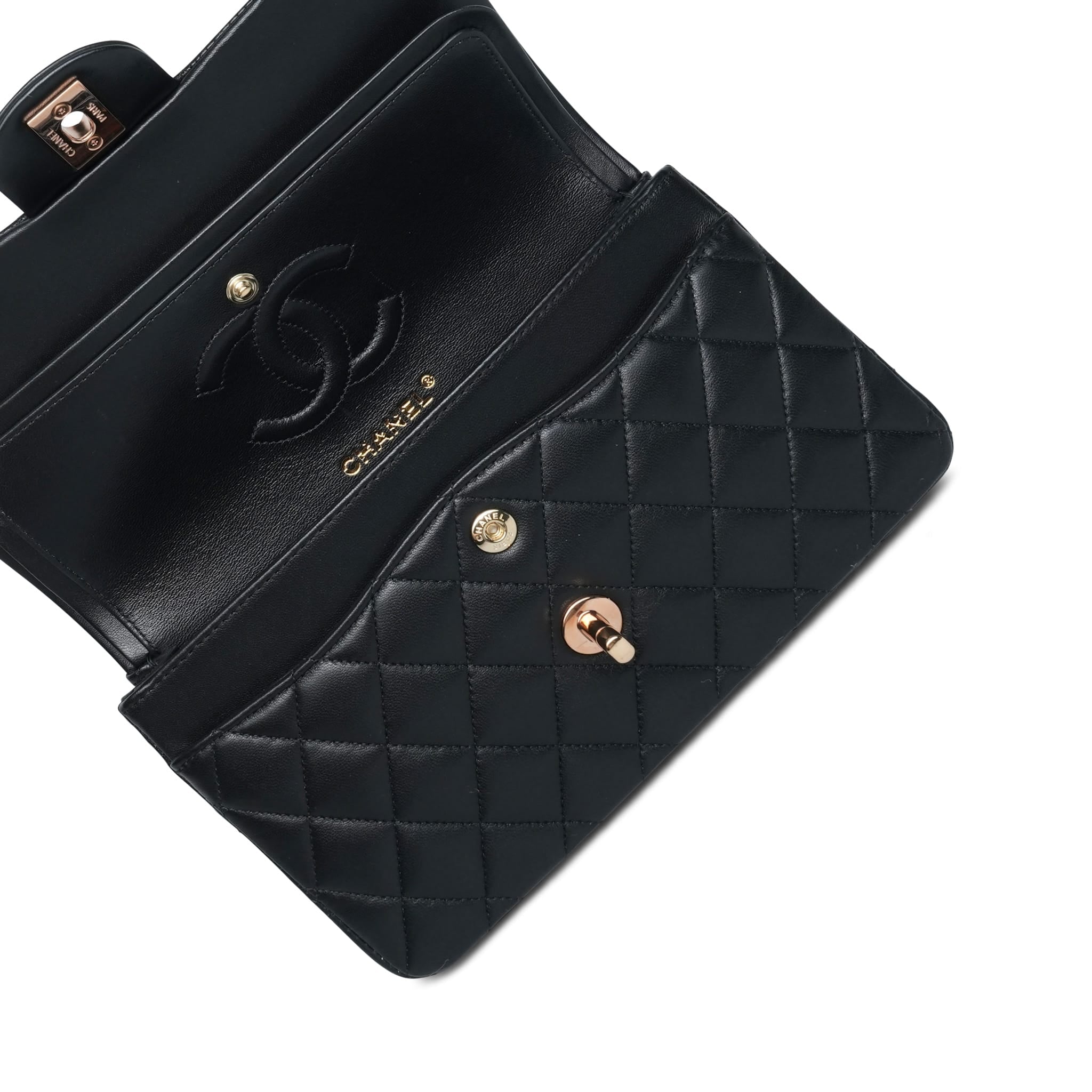 Product image 20 of 20: 21B Black Lambskin Quilted Classic Flap Small Rose Gold HW