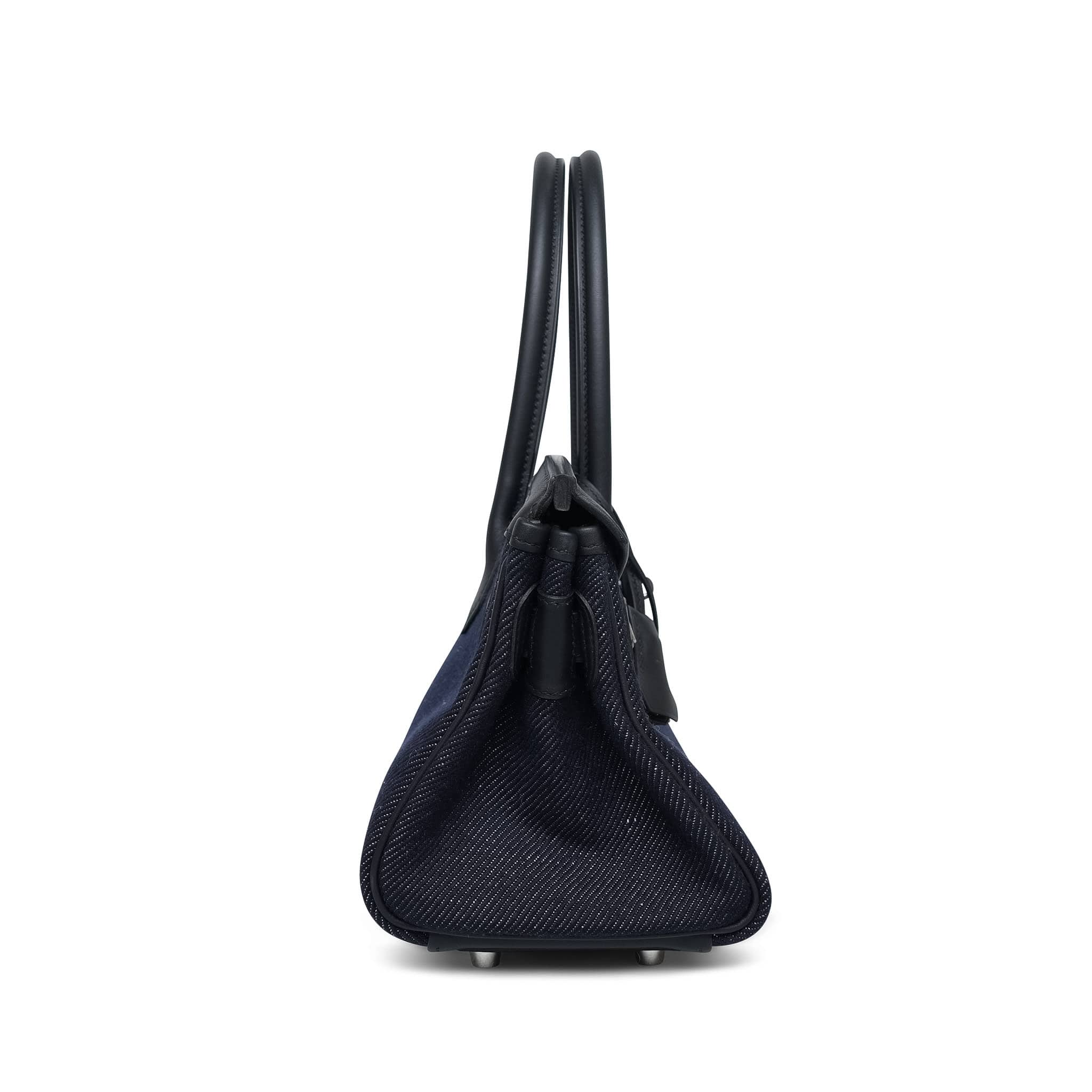 Product image 6 of 14: Shoulder Birkin 29 Bleu Indigo Jean Canvas/Noir Swift Palladium Plated K Stamp