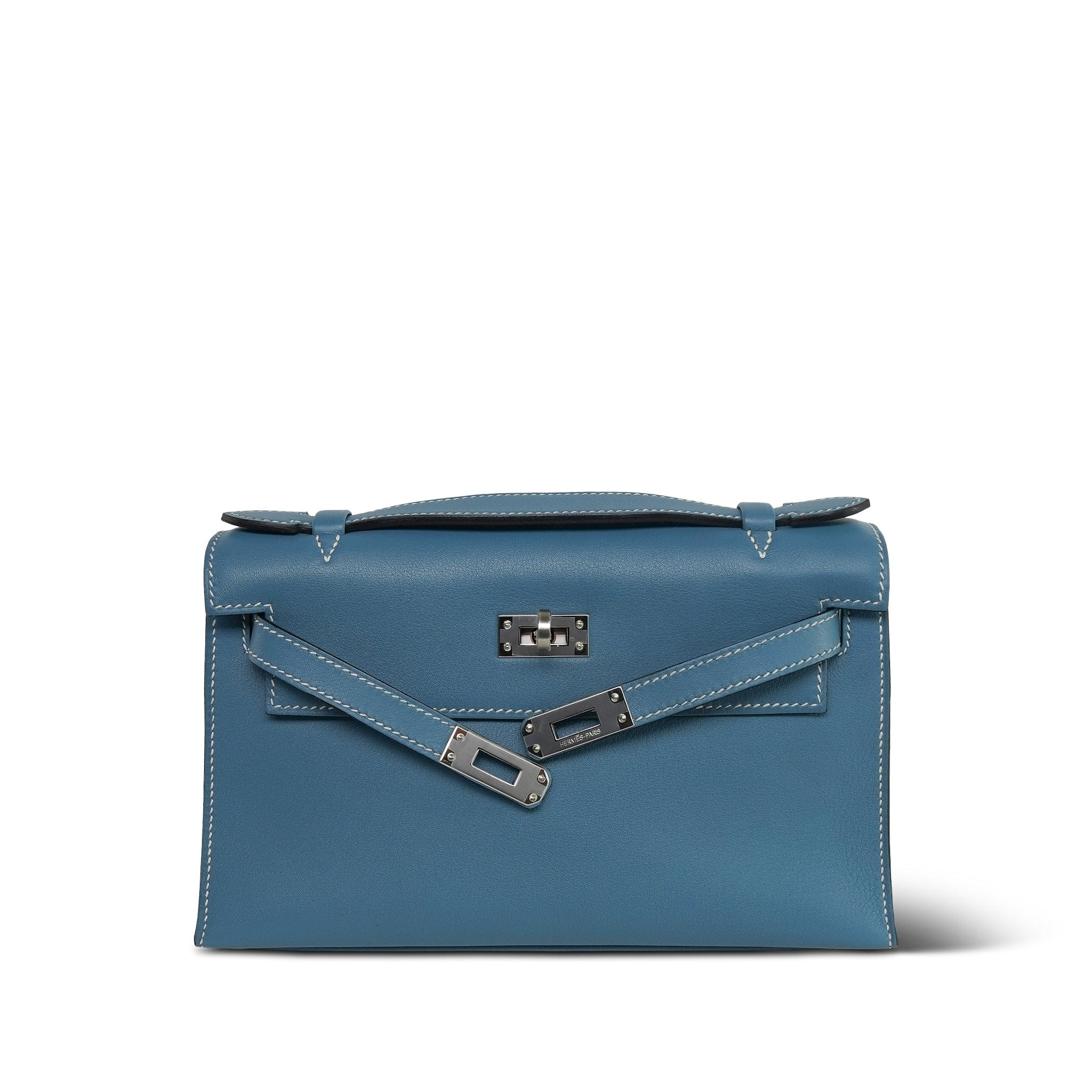 HERMESシェルシュミリーブルージーン Hermes Jige Elan Clutch Blue Zanzibar Swift From | JANEFINDS