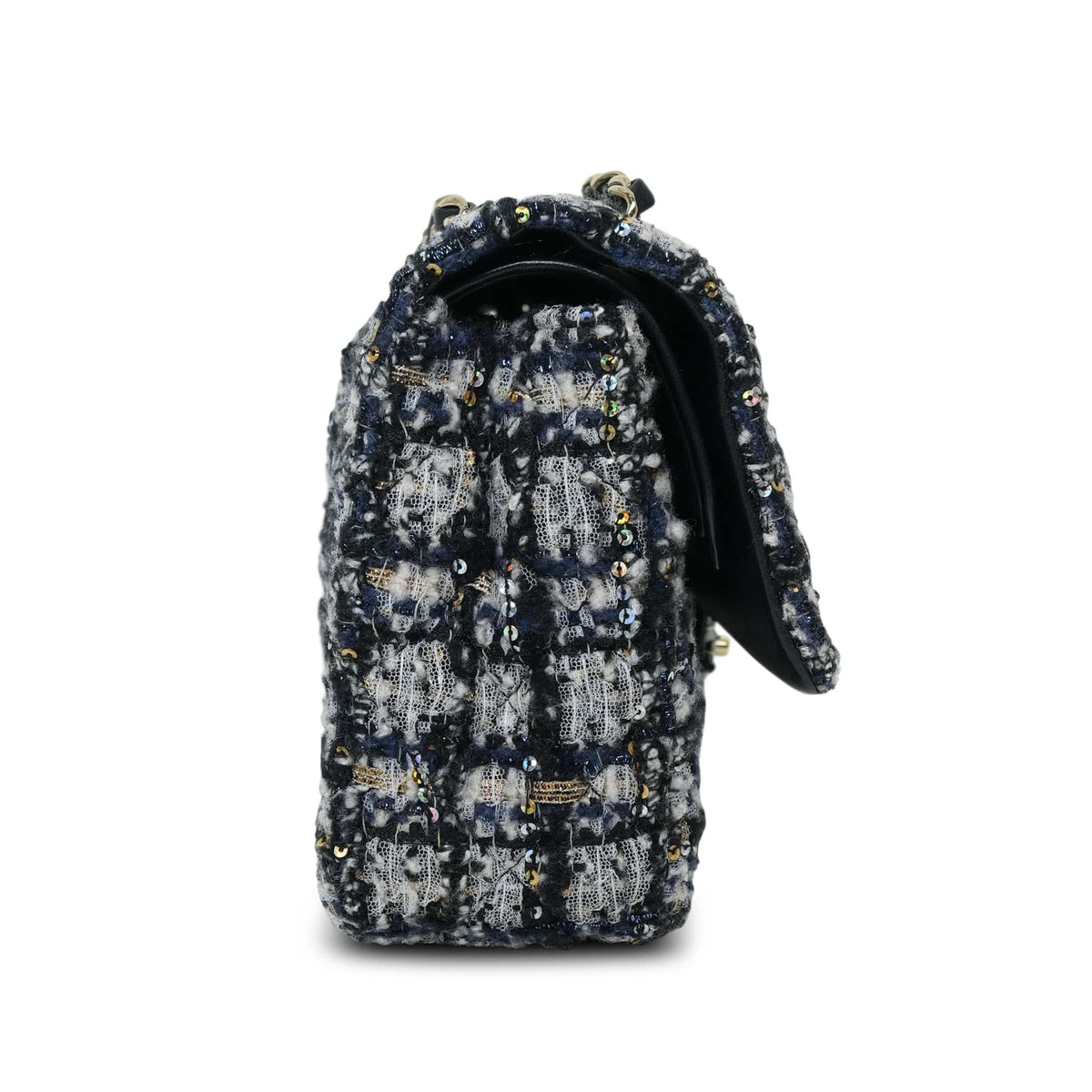 Navy/White Tweed Sequin Quilted Classic Flap Medium LGHW