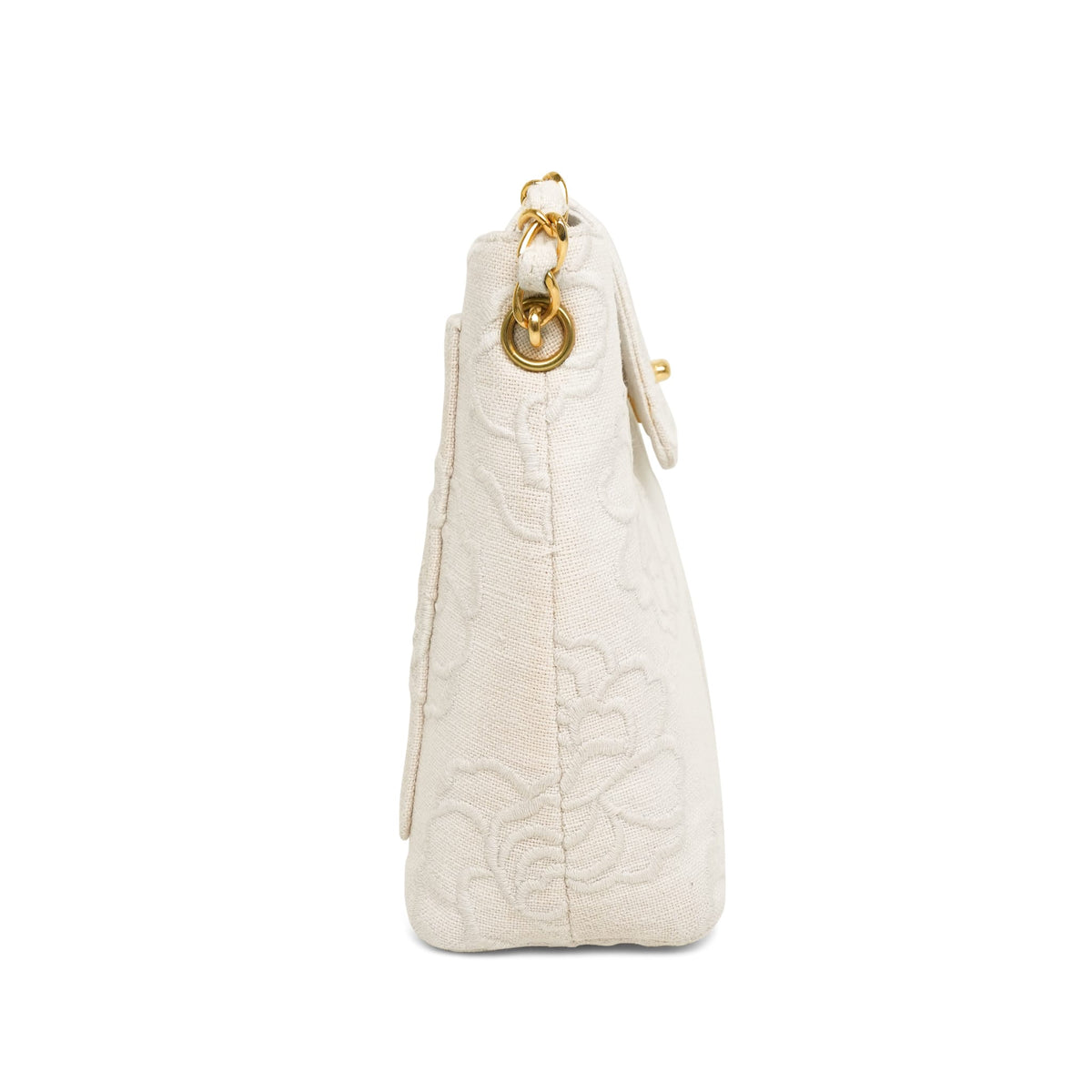 Ivory Canvas Camellia Bucket Bag GHW