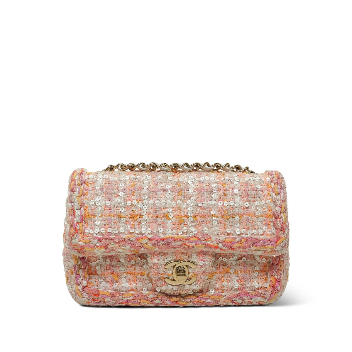 White/Orange/Pink Braided Sequin Tweed Quilted Mini Rectangular Flap LGHW