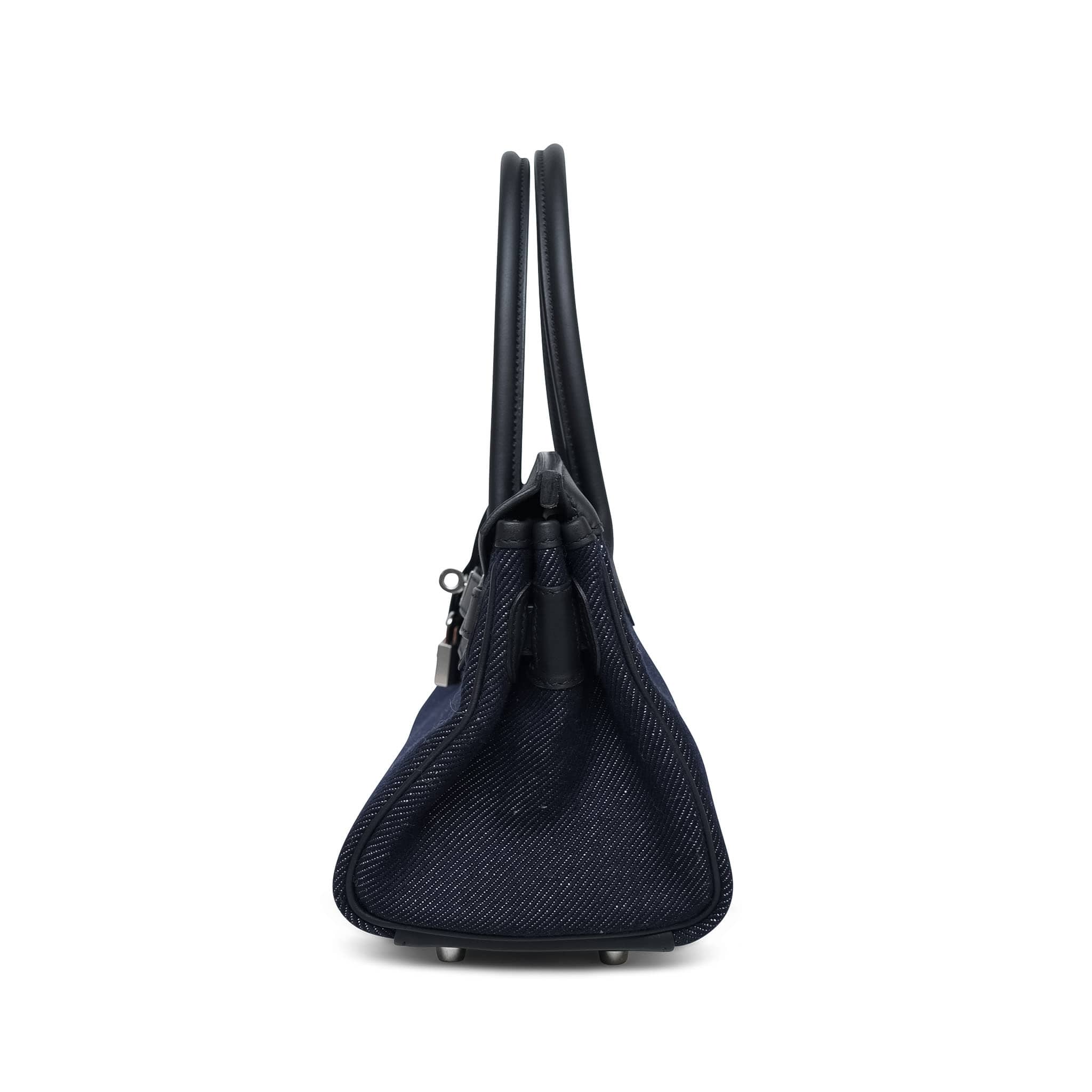 Product image 8 of 14: Shoulder Birkin 29 Bleu Indigo Jean Canvas/Noir Swift Palladium Plated K Stamp