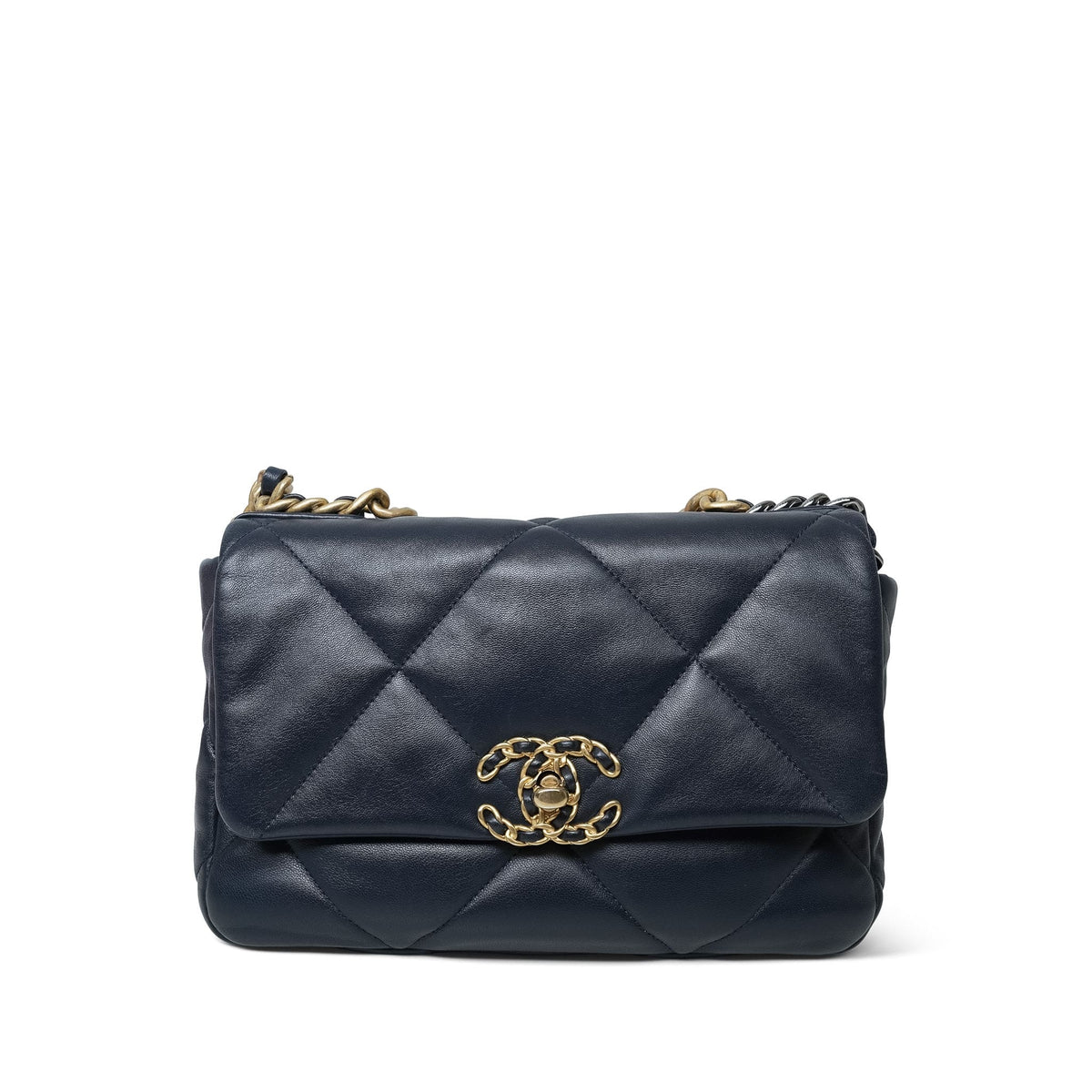 Navy Lambskin Quilted 19 Flap Small Mixed Hardware
