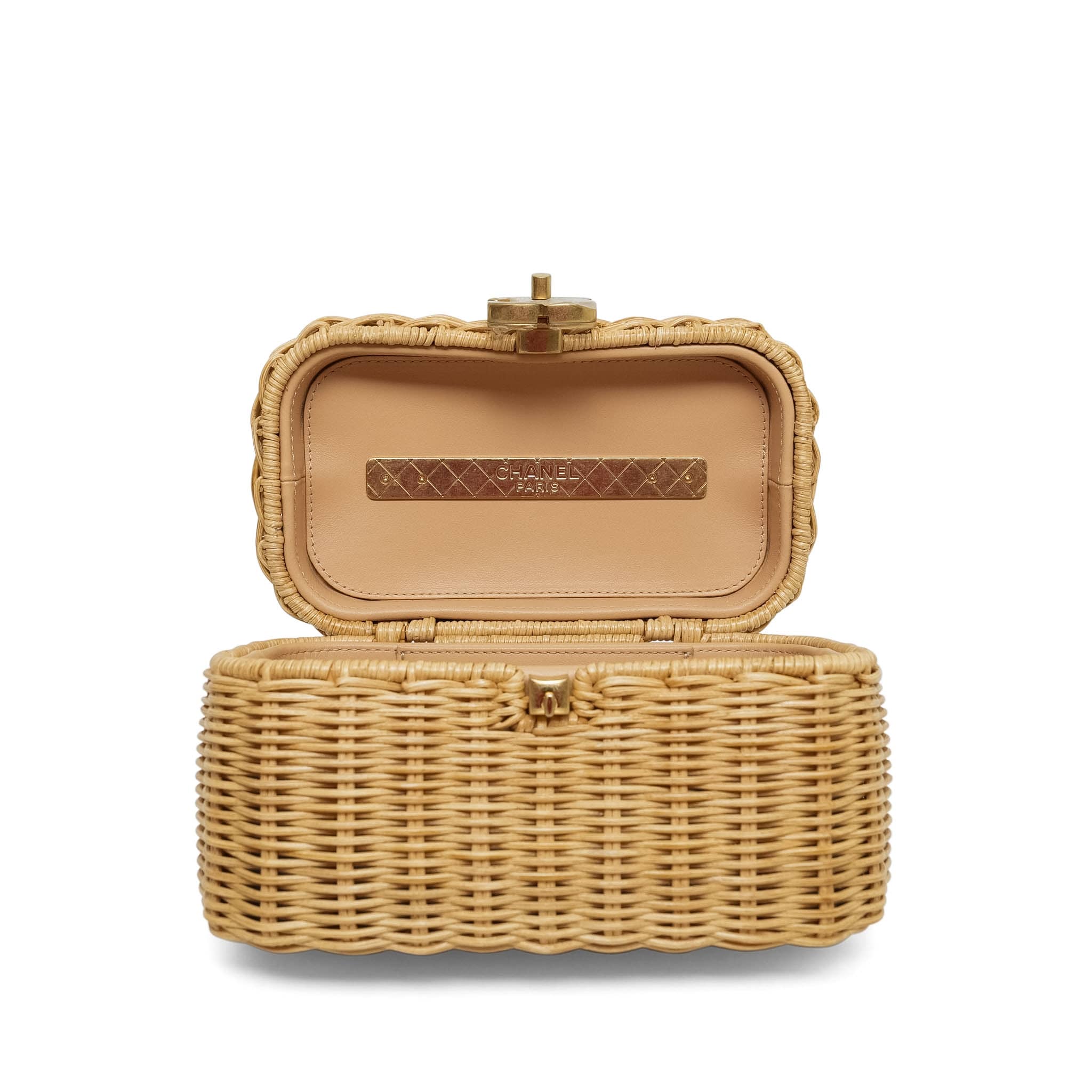 Braided Rattan Cruise Vanity Case Aged Gold Hardware