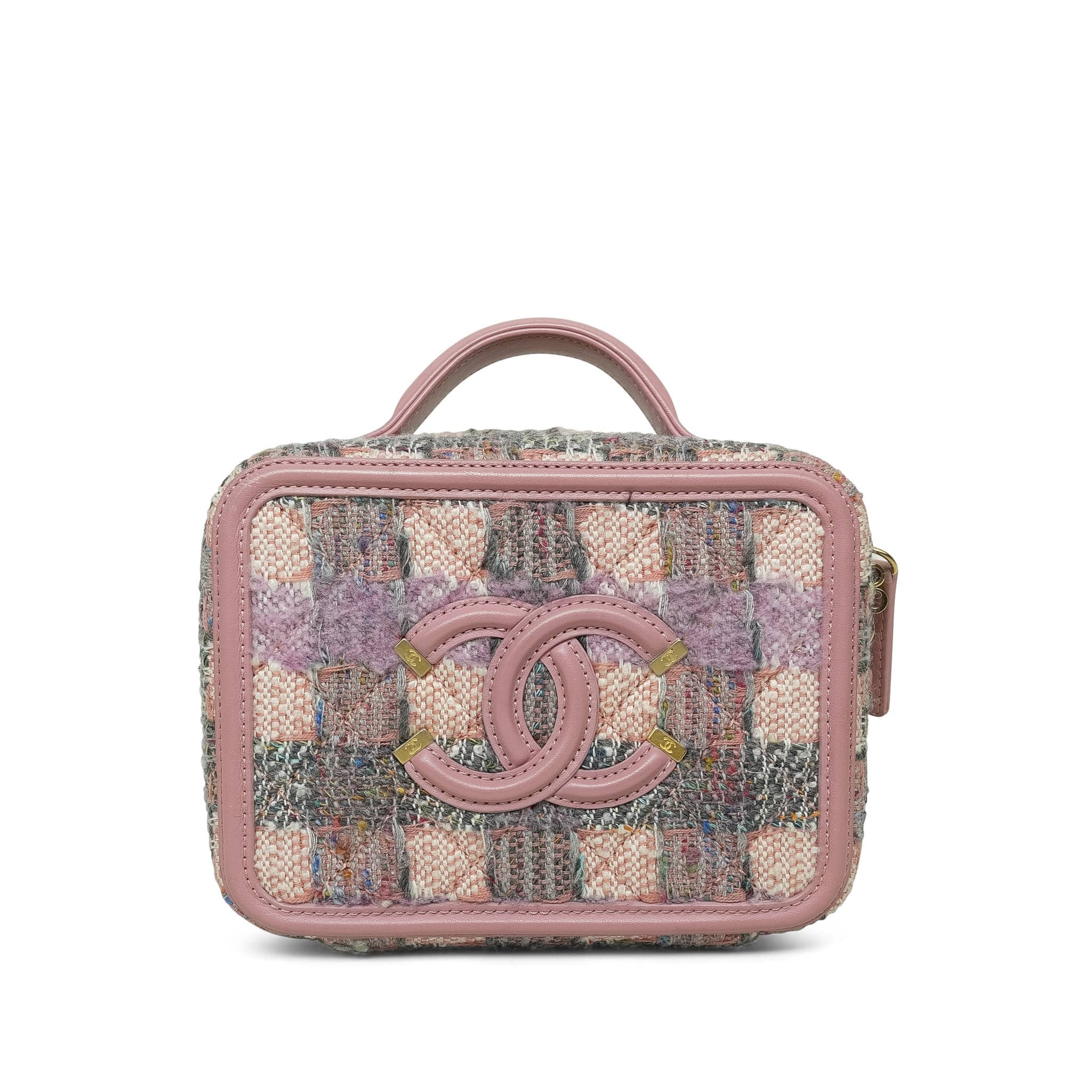 Pink Grey Tweed CC Filigree Vanity Case Small AGHW – REDELUXE