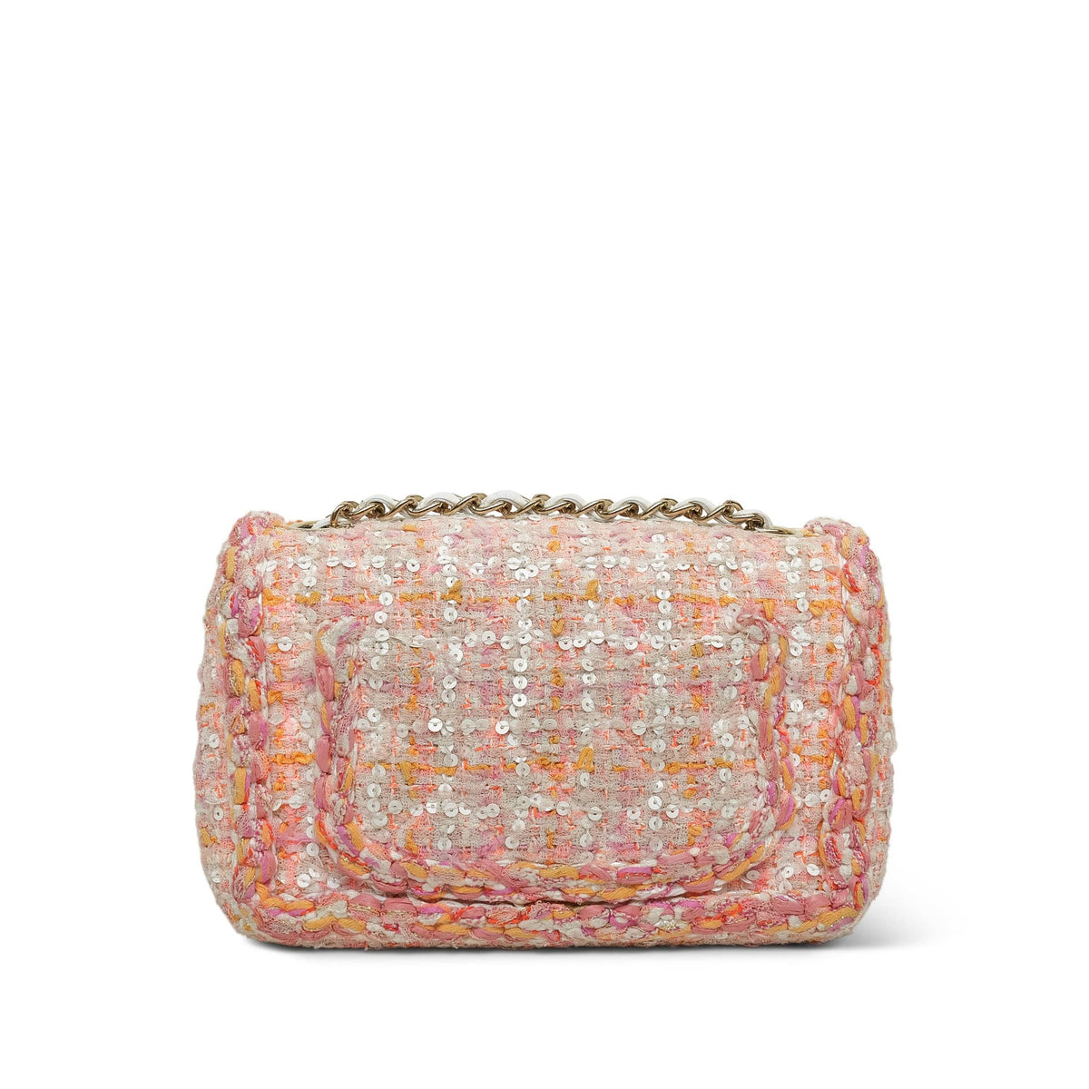 White/Orange/Pink Braided Sequin Tweed Quilted Mini Rectangular Flap LGHW