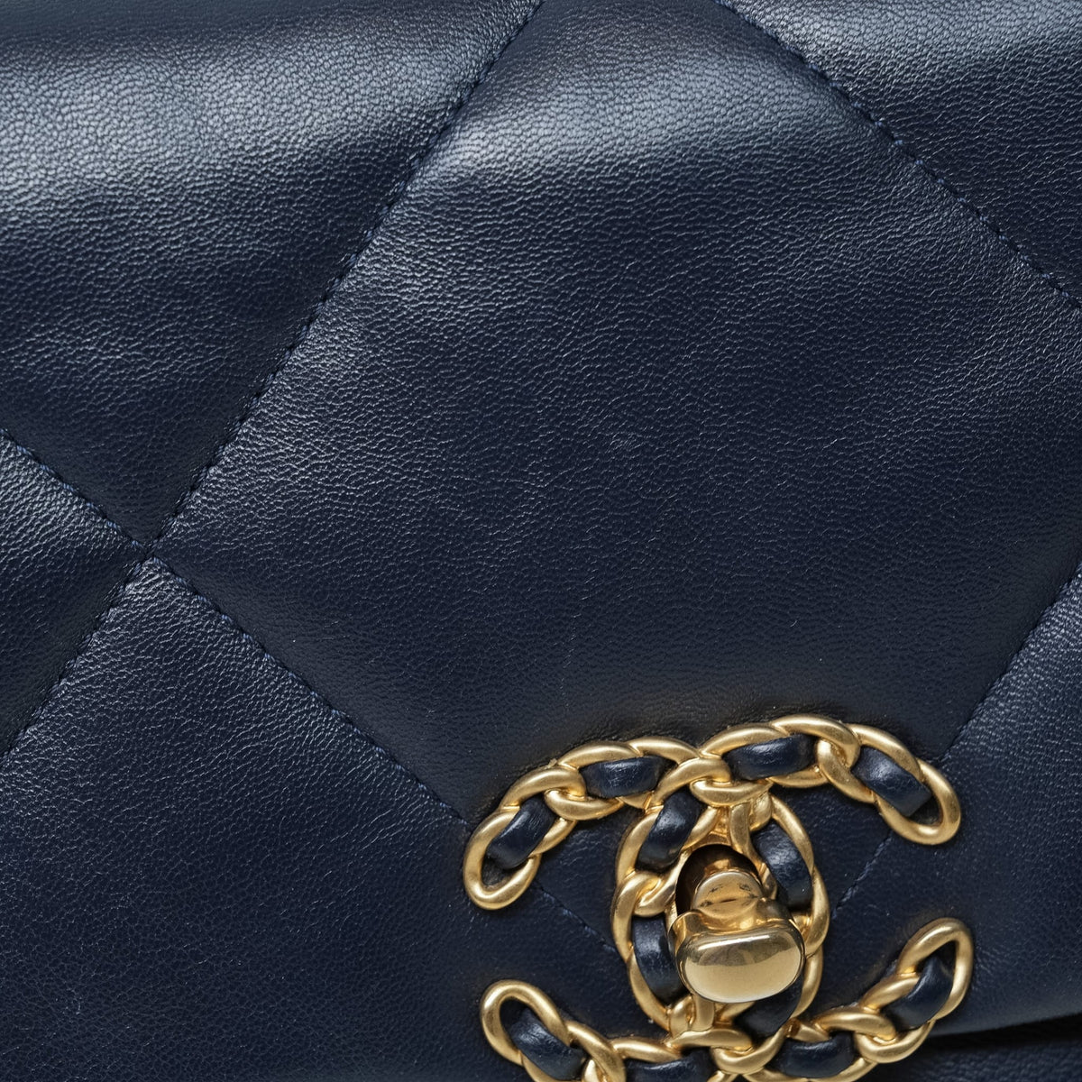 Navy Lambskin Quilted 19 Flap Small Mixed Hardware