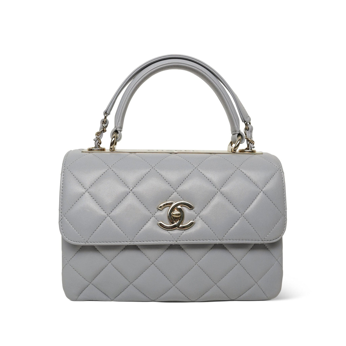 20P Light Grey Lambskin Quilted Trendy CC Small Light Gold Hardware