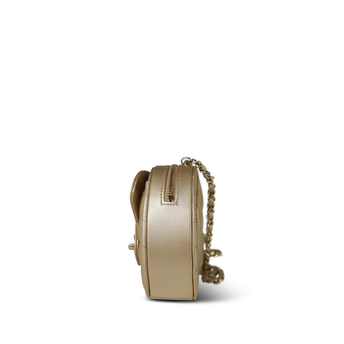 22S CC In Love Metallic Gold Lambskin Quilted Small (Clutch on Chain) Heart Bag Light Gold Hardware