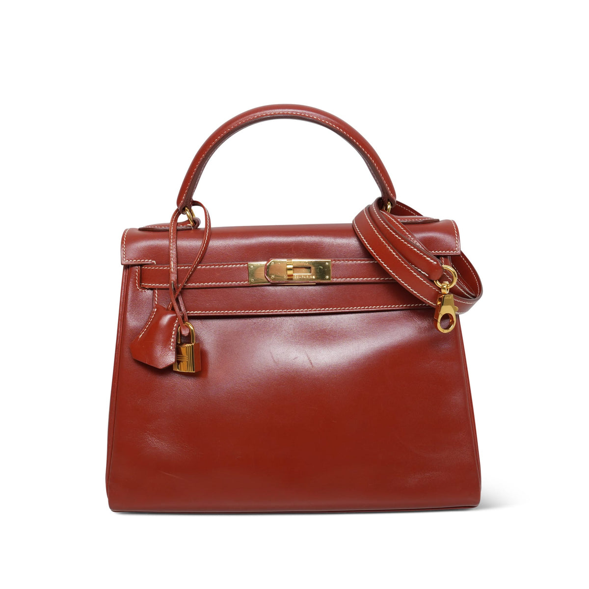 Kelly Retourne 28 Brique Box Calfskin Gold Plated V Circle Stamp