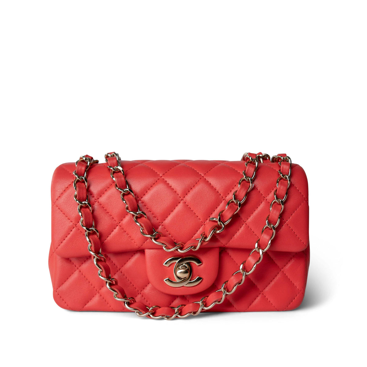 21P Red Lambskin Quilted Mini Rectangular Single Flap
