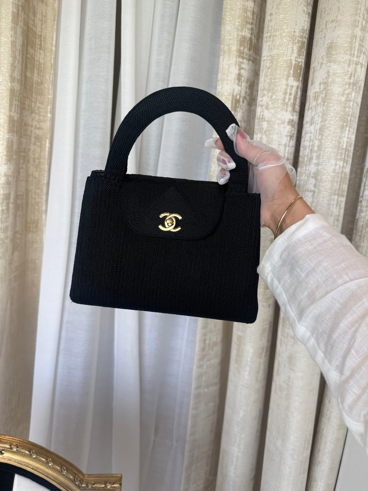 Black Rope Woven Kelly Shopper Large Gold Hardware