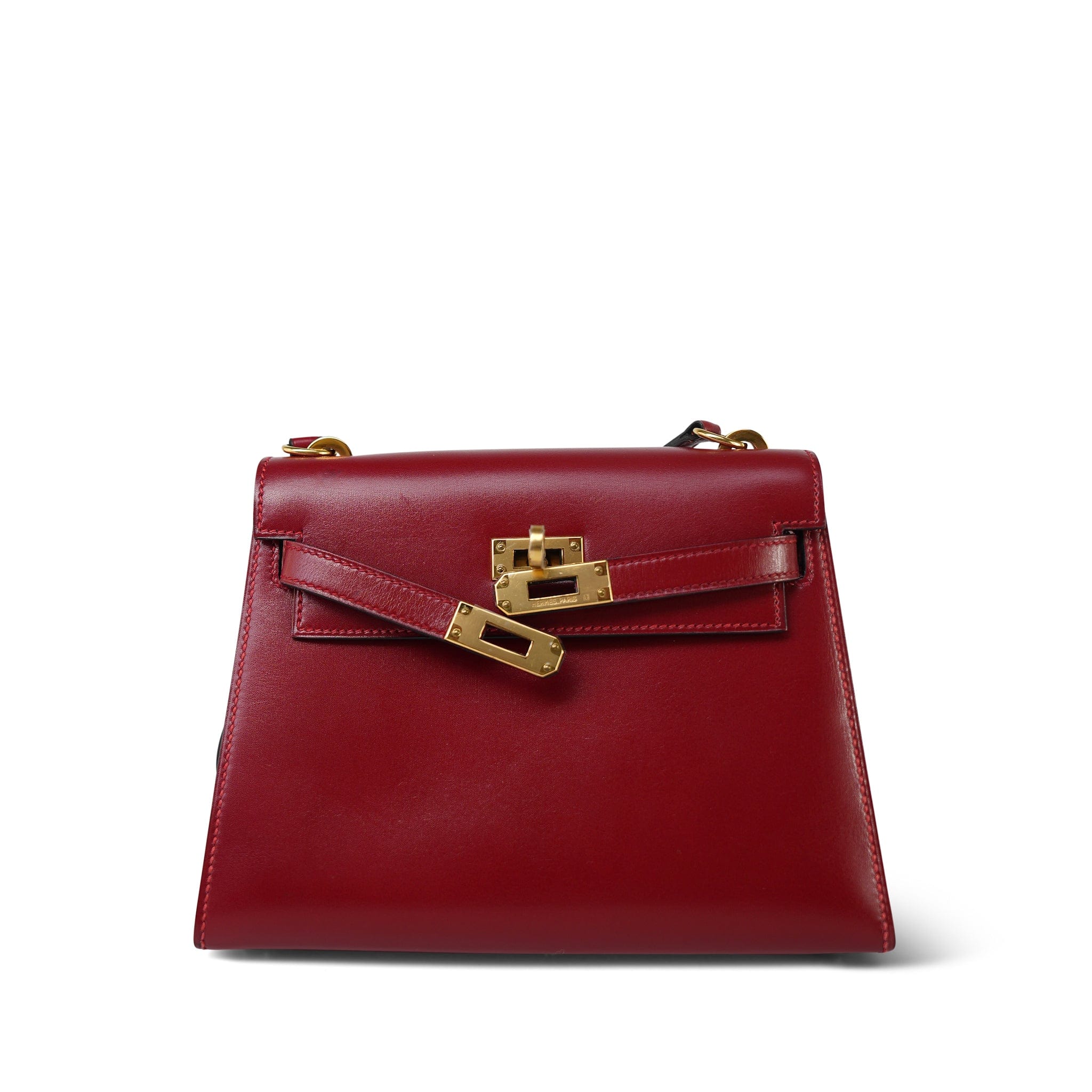 Mini Kelly 20 Rouge H Box Calfskin Gold Plated R Circle Stamp