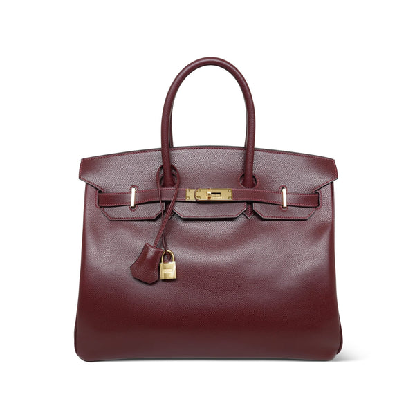 Birkin 35 Rouge Courchevel Gold Plated G Square Stamp – REDELUXE