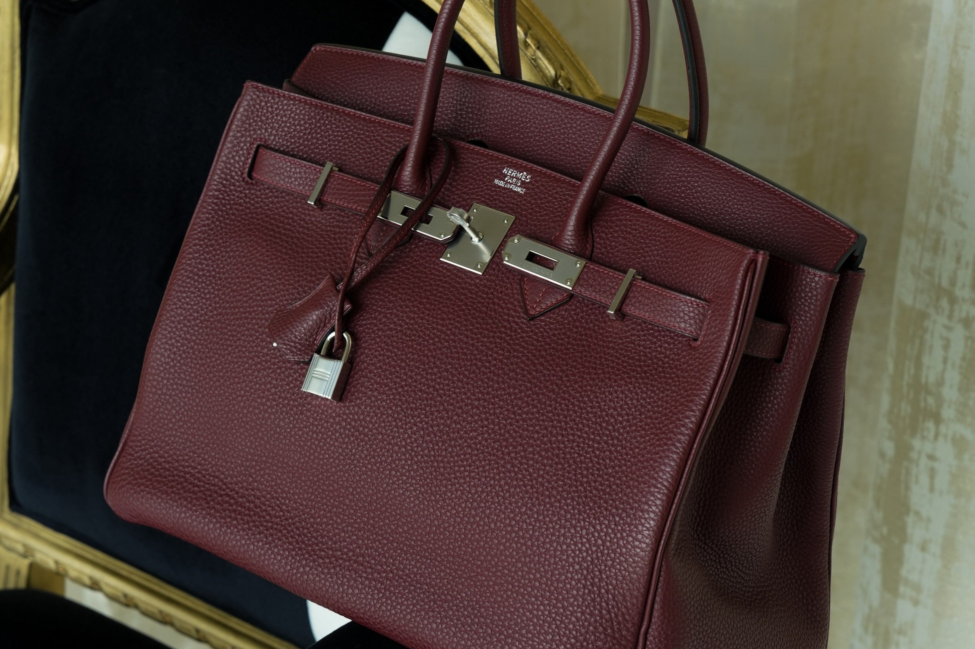 Birkin 35 Rouge H Togo Palladium Plated I Square Stamp