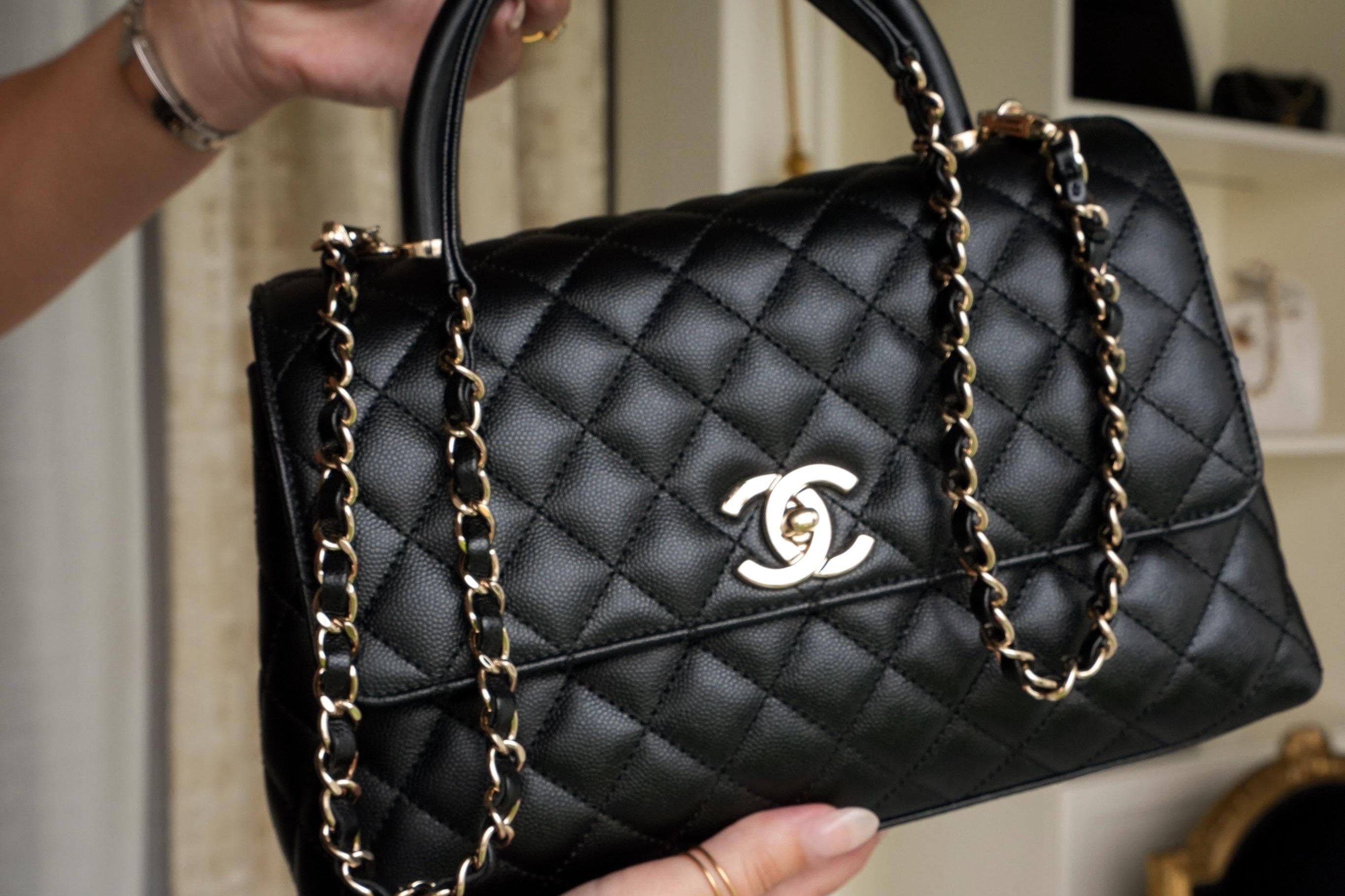 Product image 10 of 16: Black Caviar Quilted Coco Handle Medium Light Gold Hardware