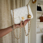 Product image 10 of 18: White Lambskin Quilted Pearl Crush Mini Square Flap Aged Gold Hardware