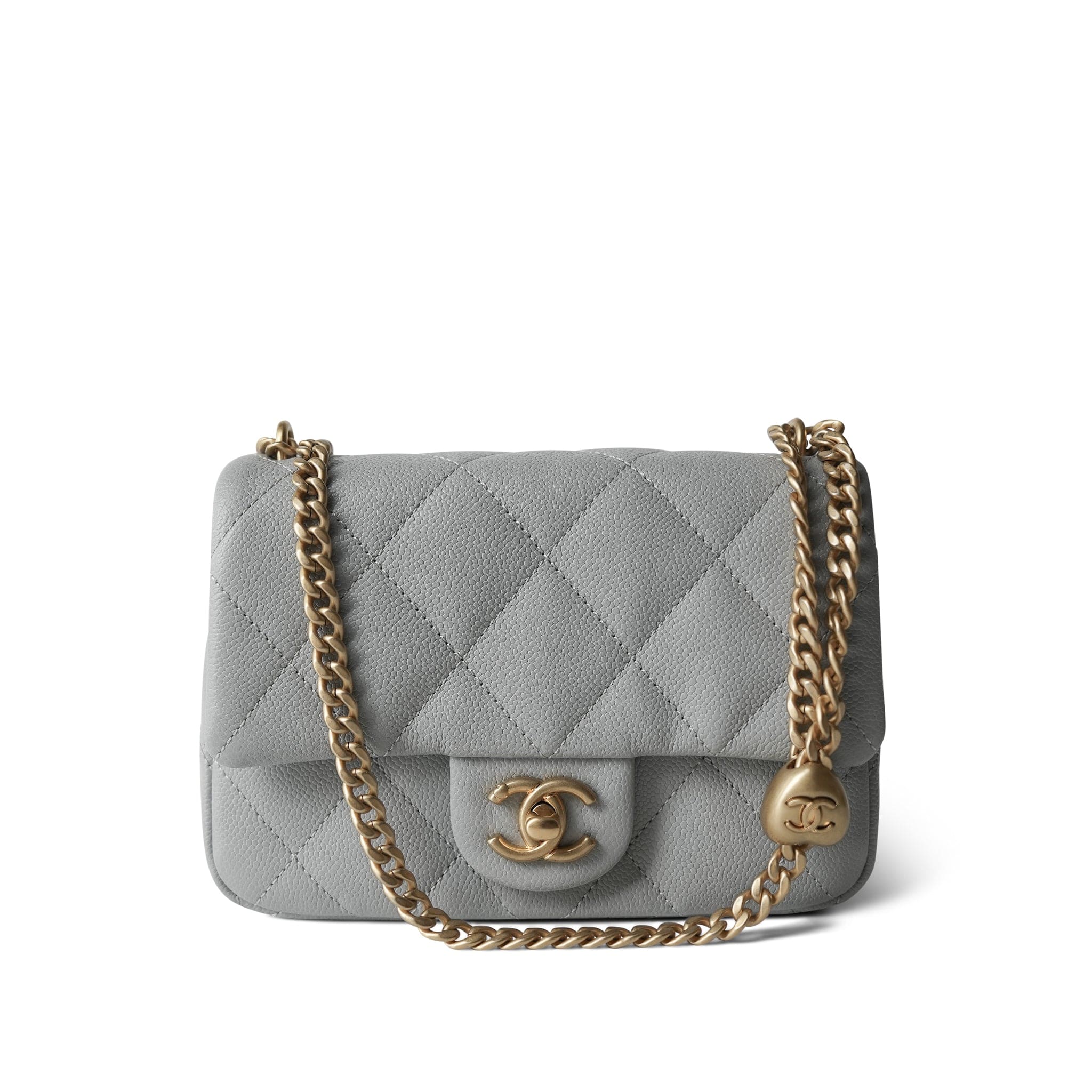 24P Grey Caviar Quilted Sweetheart Mini Flap Aged Gold Hardware
