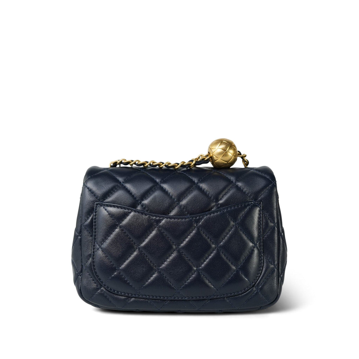 Navy Pearl Crush Mini Square Flap Aged Gold Hardware