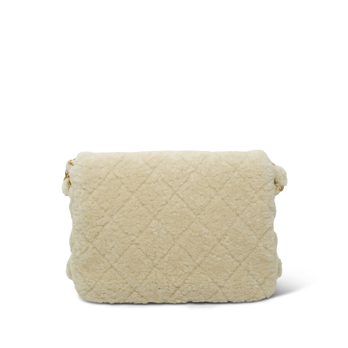 24K Ivory Shearling/Lambskin Quilted Single Flap Bag Brushed Gold Hardware