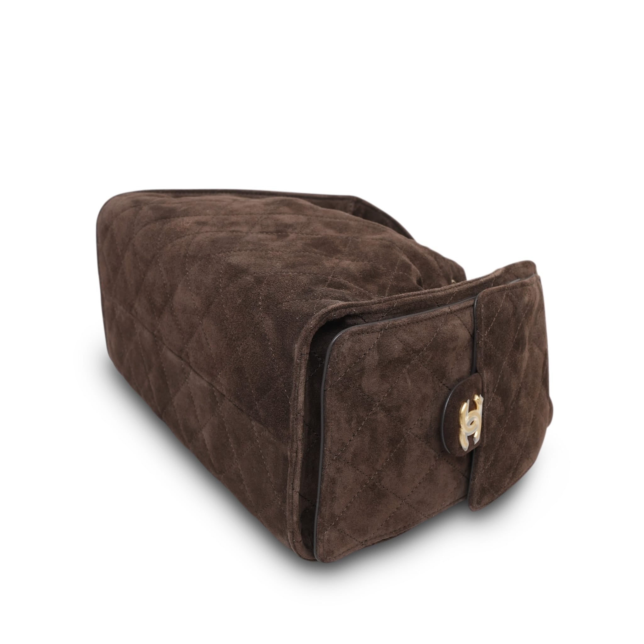 Brown Suede Quilted 25 Hobo Bag Small Aged Gold Hardware