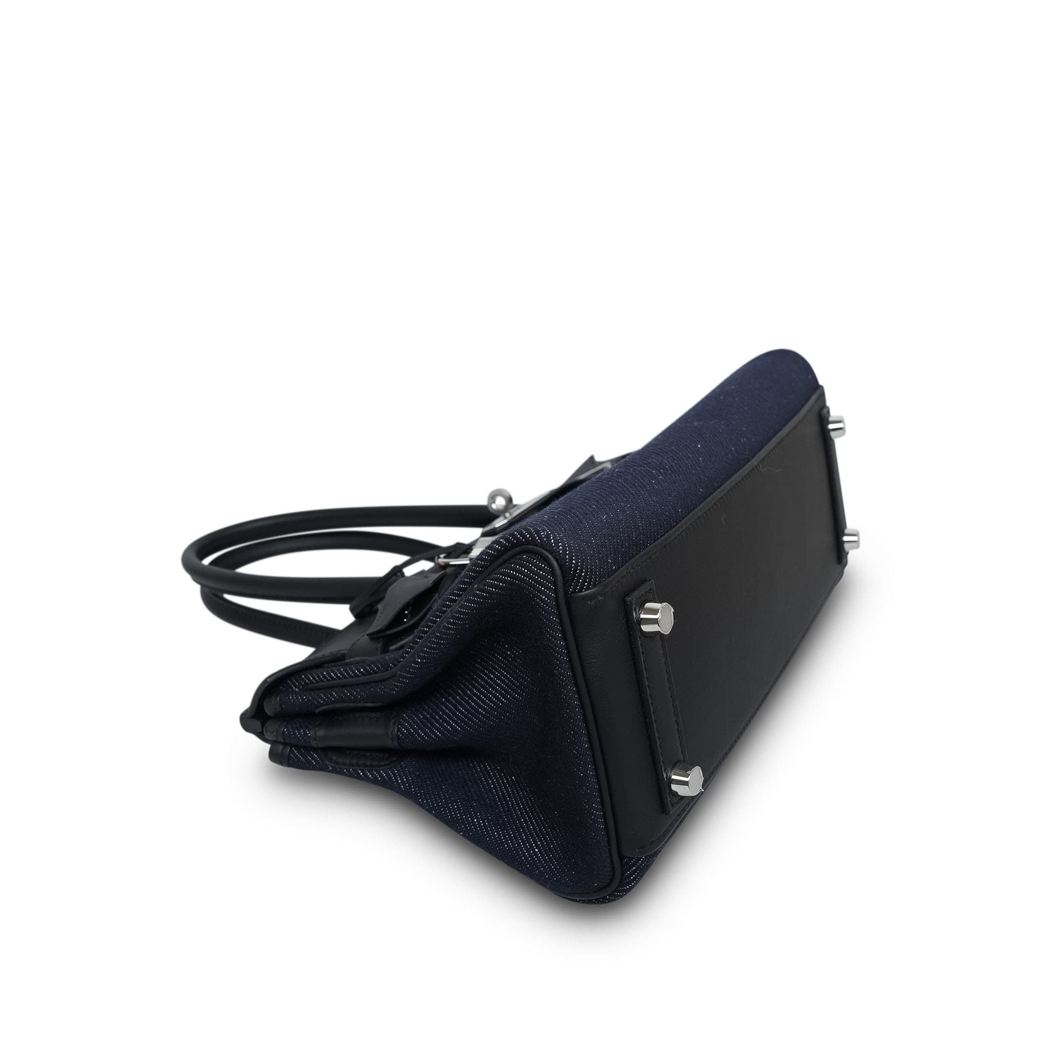 Product image 10 of 14: Shoulder Birkin 29 Bleu Indigo Jean Canvas/Noir Swift Palladium Plated K Stamp