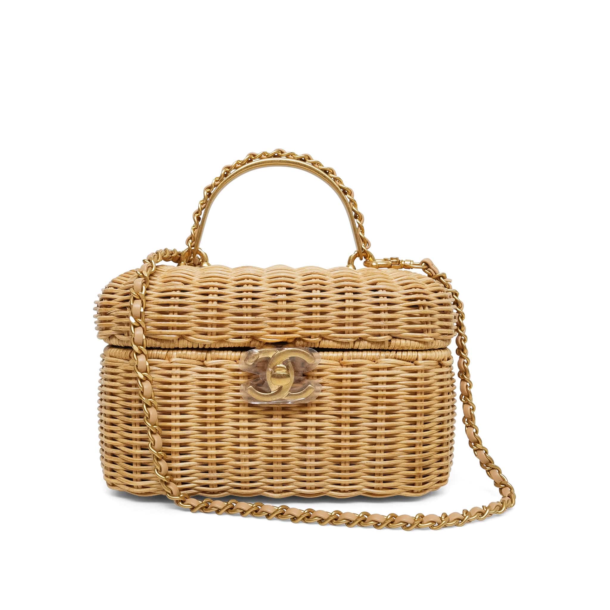 Braided Rattan Cruise Vanity Case Aged Gold Hardware