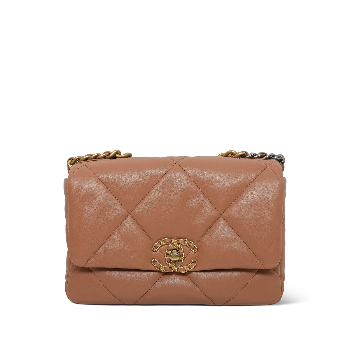 21K Caramel Lambskin Quilted 19 Flap Small Mixed Hardware