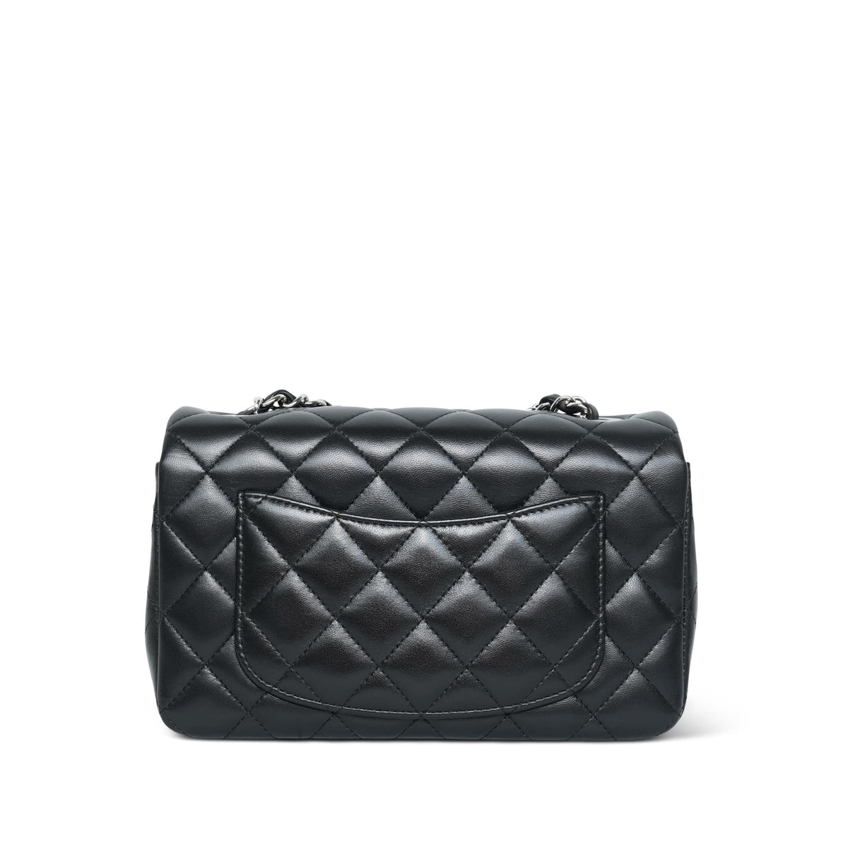 Black Lambskin Quilted Mini Rectangular Flap Silver Hardware