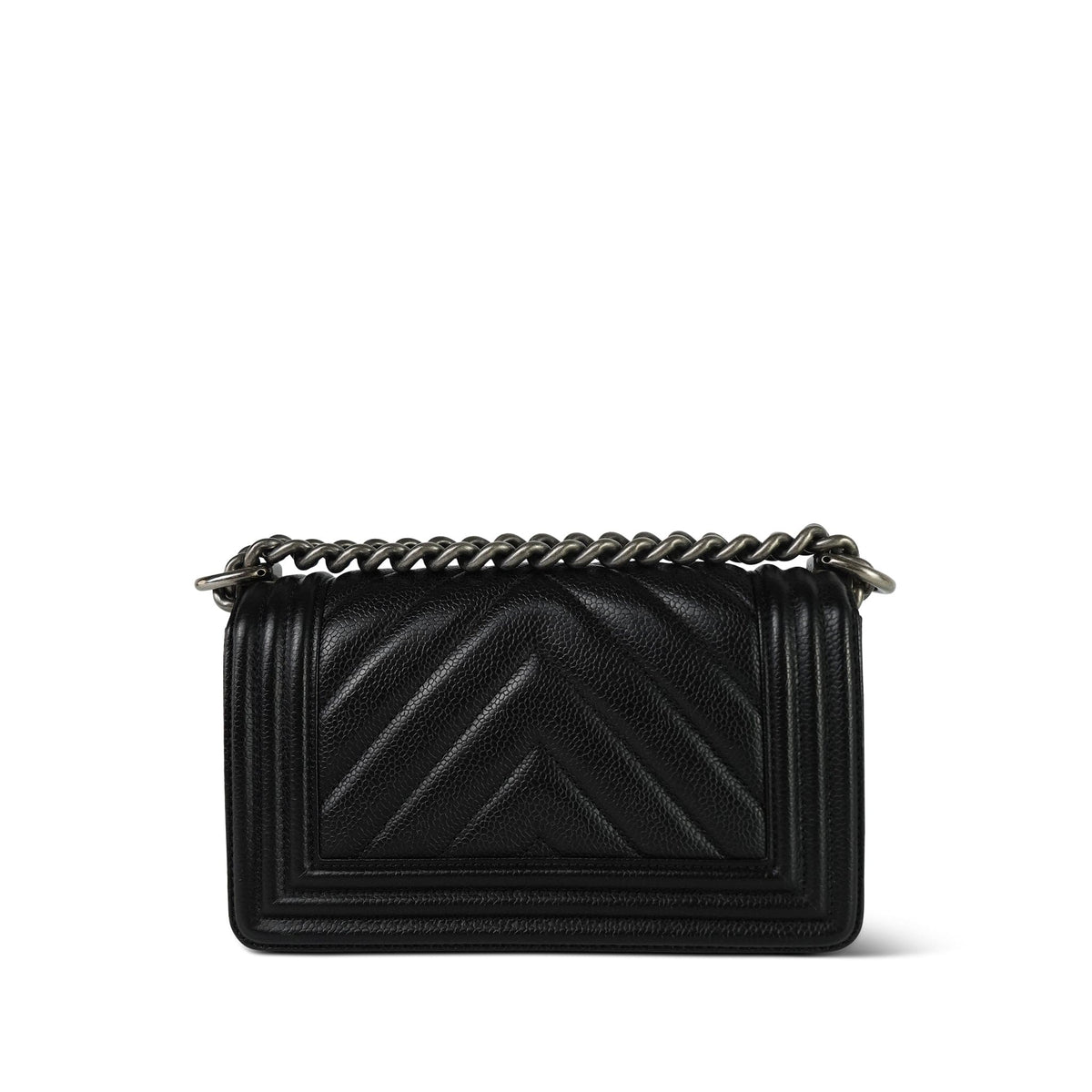 Black Caviar Chevron Quilted Boy Bag Small Ruthenium HW