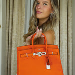 Product image 2 of 17: Birkin 25 Orange Epsom Palladium Plated L Square Stamp