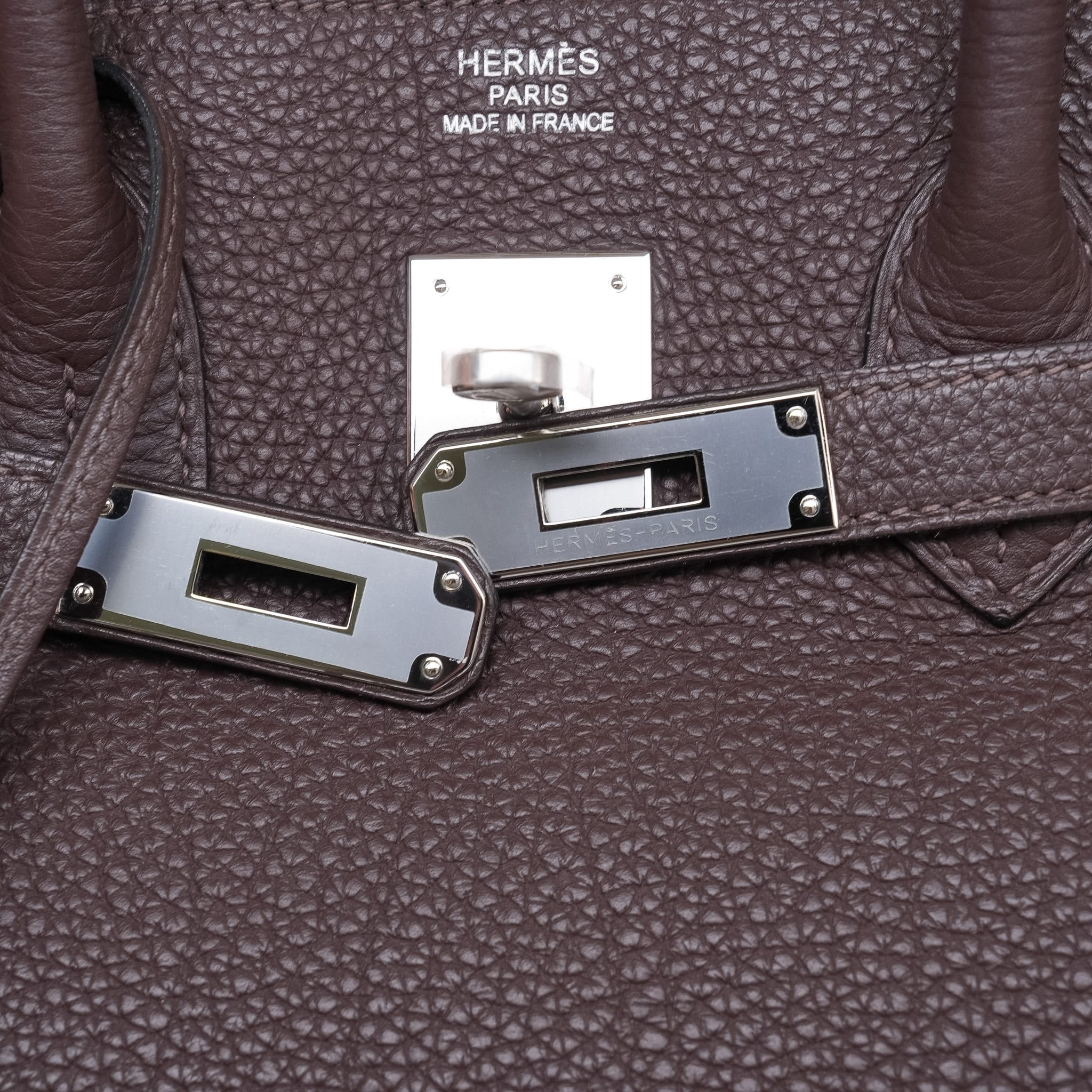 Birkin 35 Ebene Togo Palladium Plated P Square Stamp